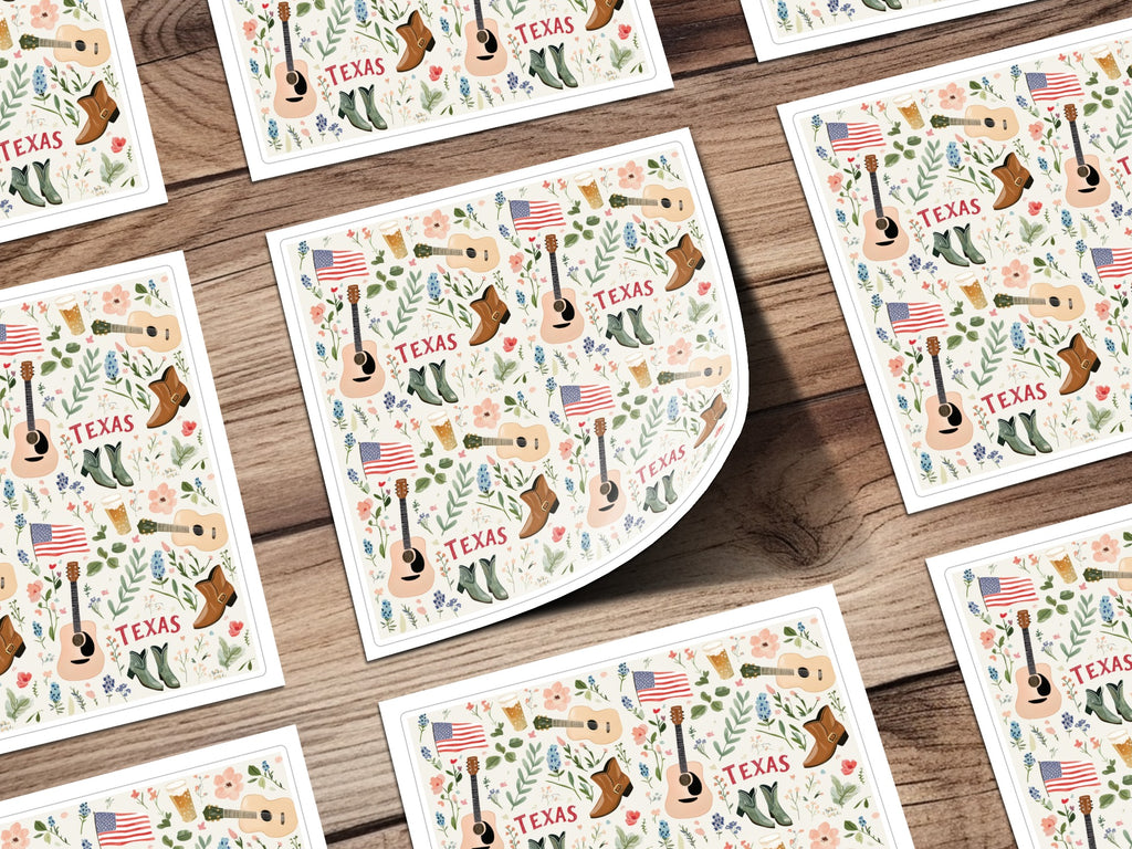 Texas Themed Pattern with Guitars and Boots Print