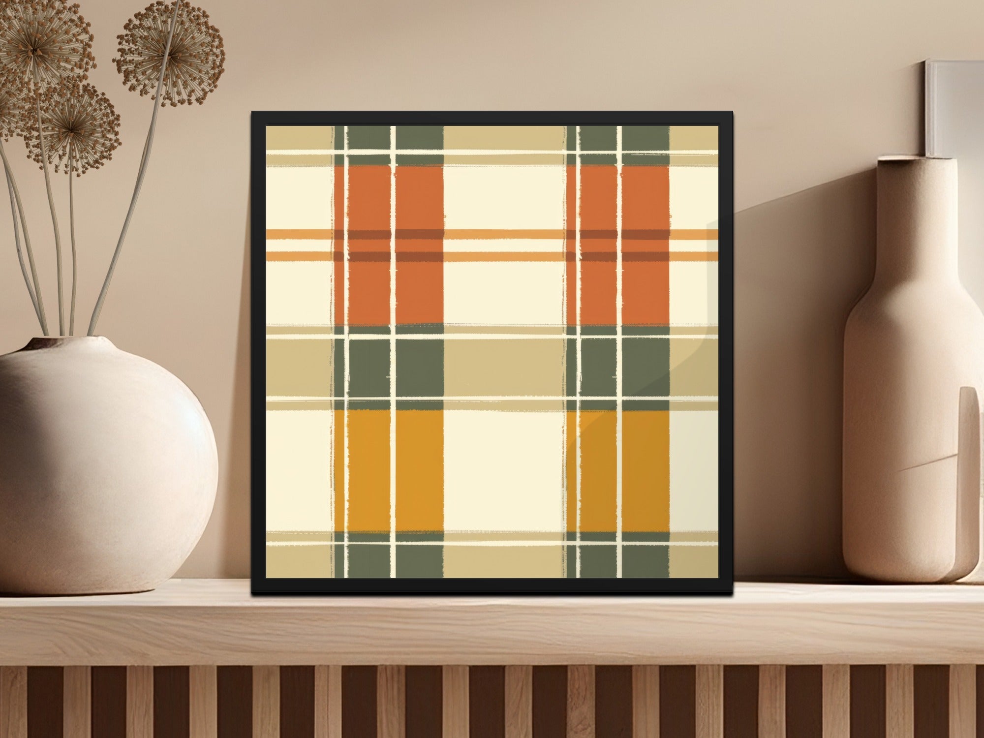 Earth Tones Modern Plaid Pattern Wall Art Decor Print