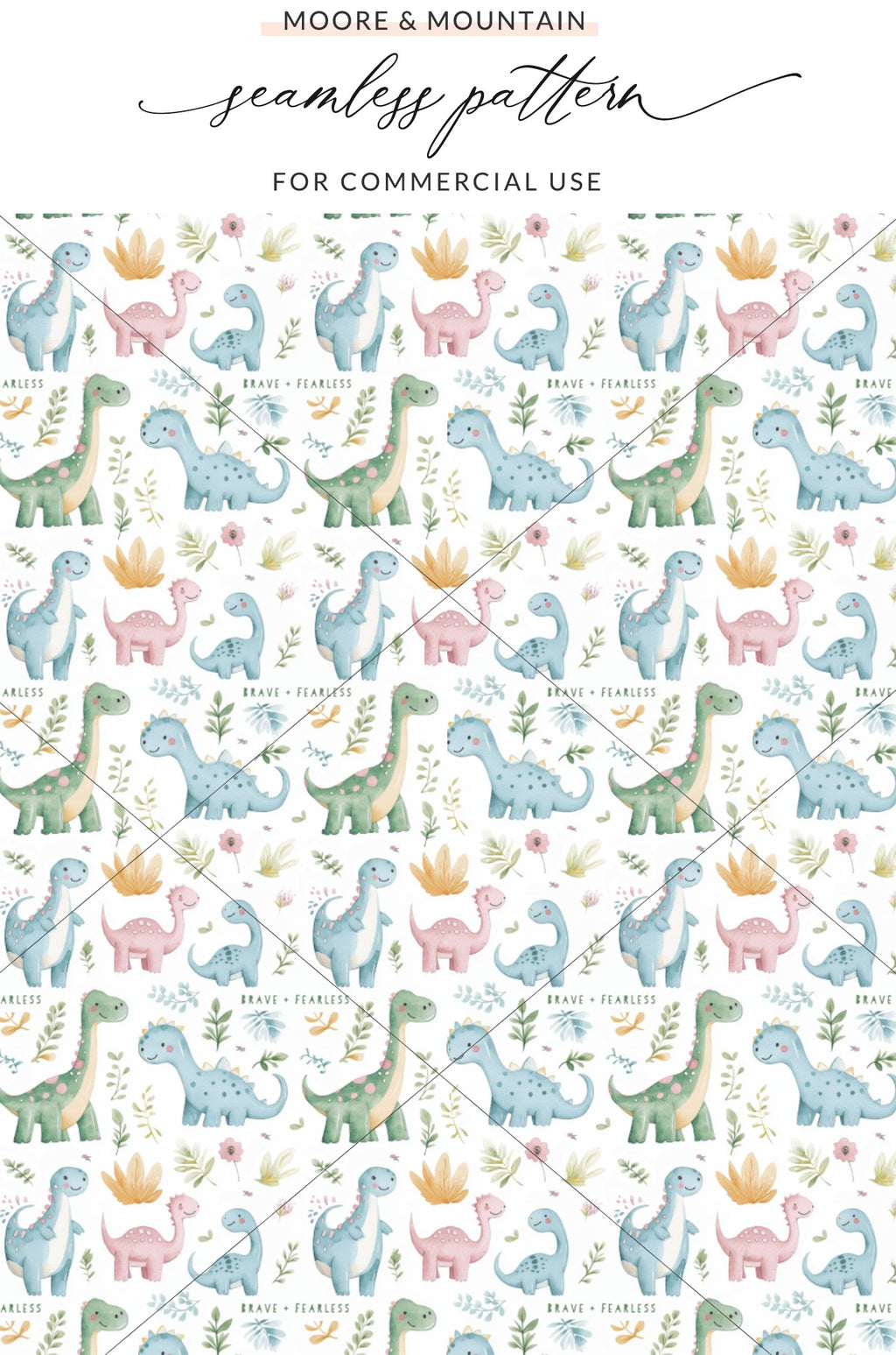 Brave and Fearless Dinosaur Seamless Pattern for Kids