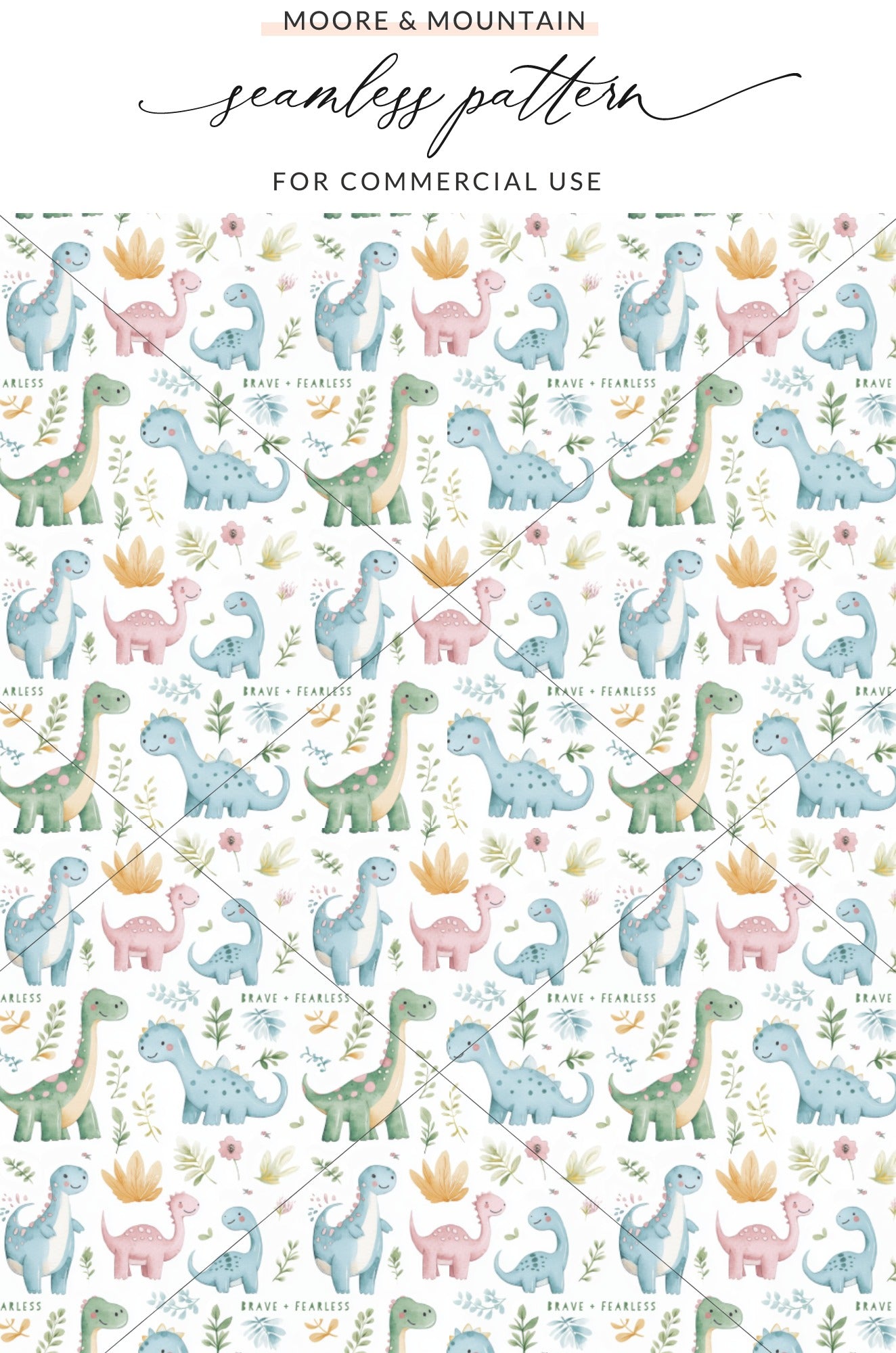 Brave and Fearless Dinosaur Seamless Pattern for Kids