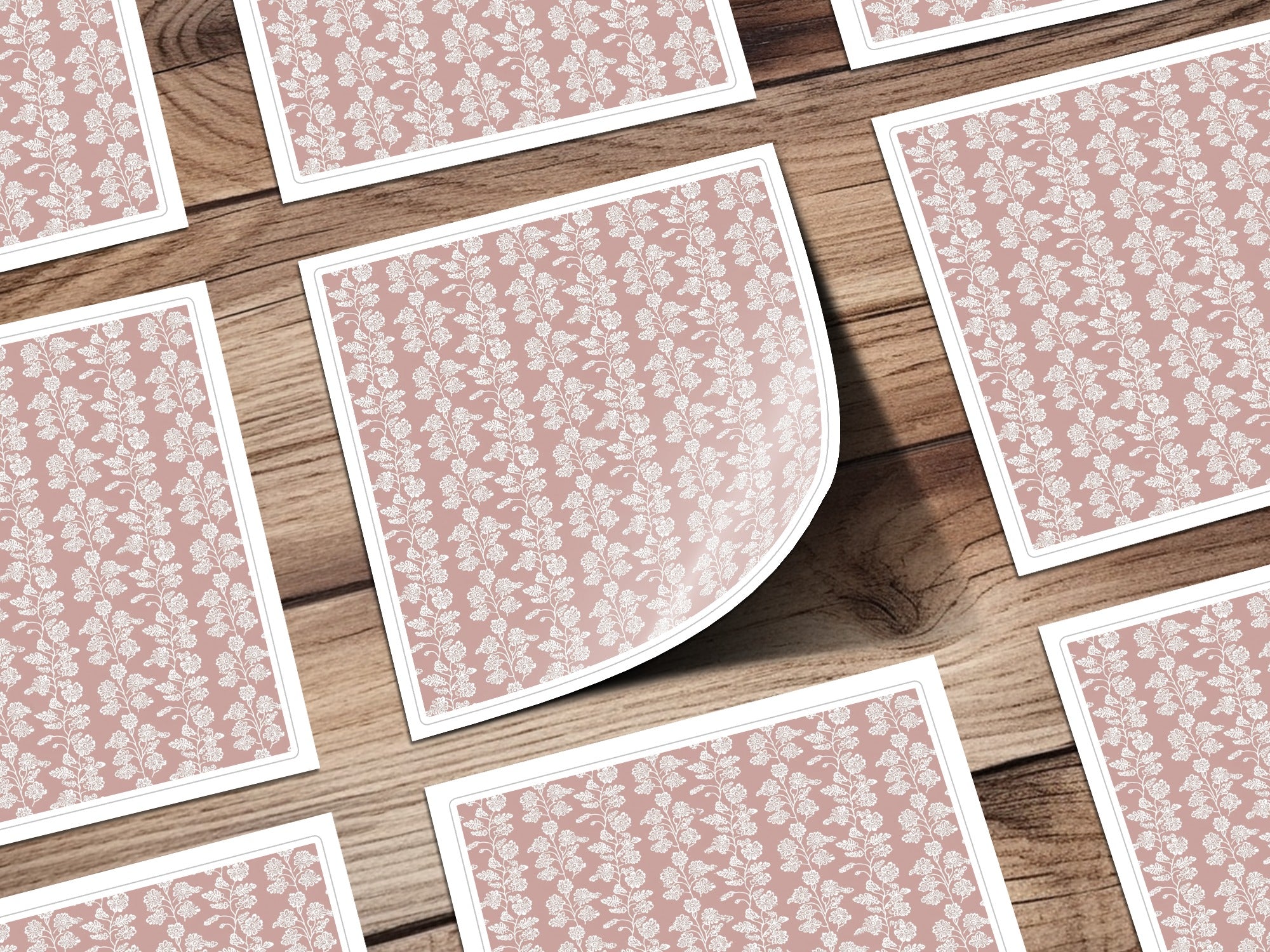 Pink and White Floral Pattern Design Sticker Set