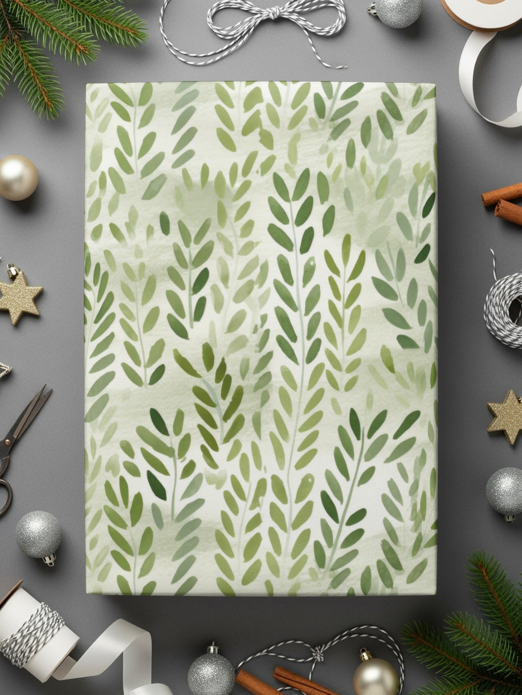 Festive Green Leafy Pattern Gift Wrap product