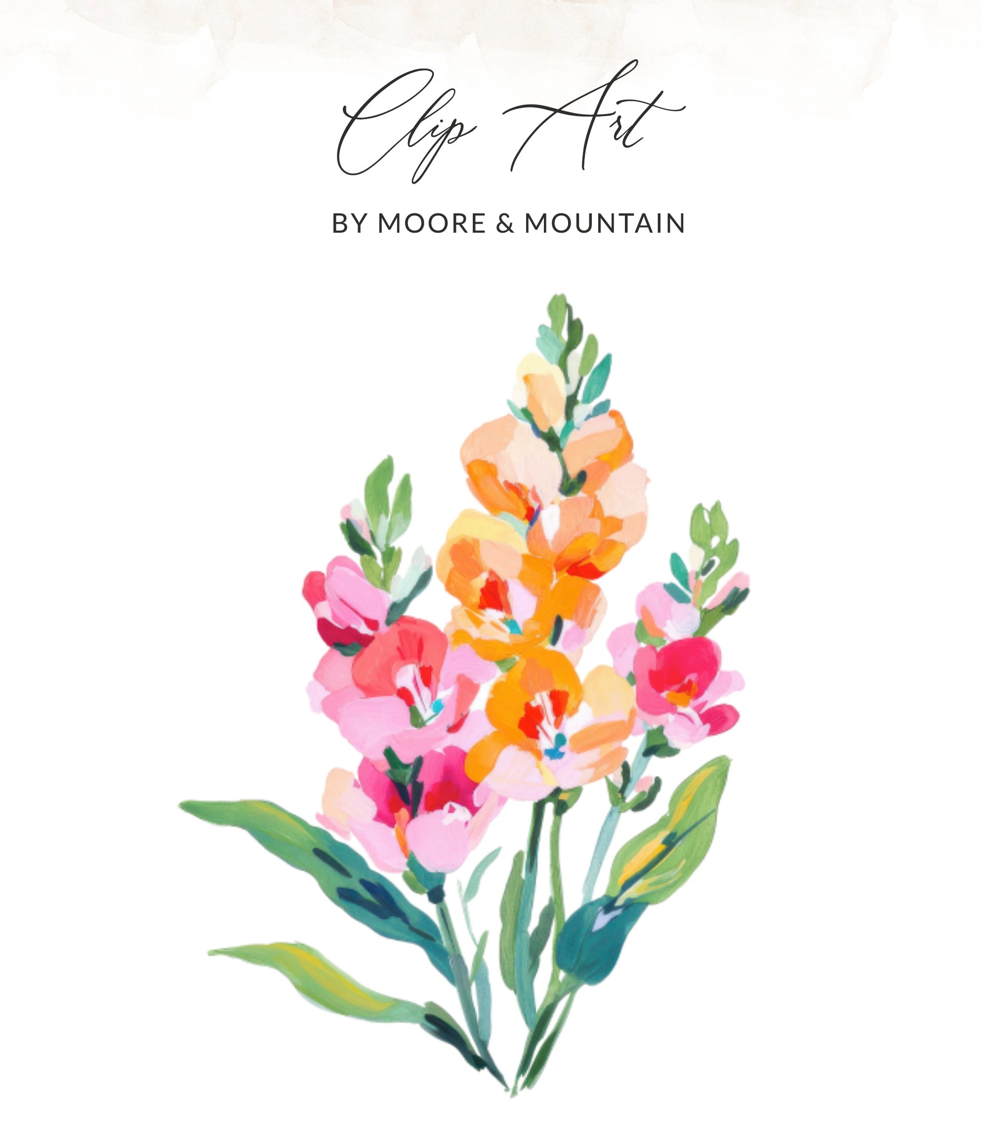 Floral clip art with text "Clip Art by Moore & Mountain".