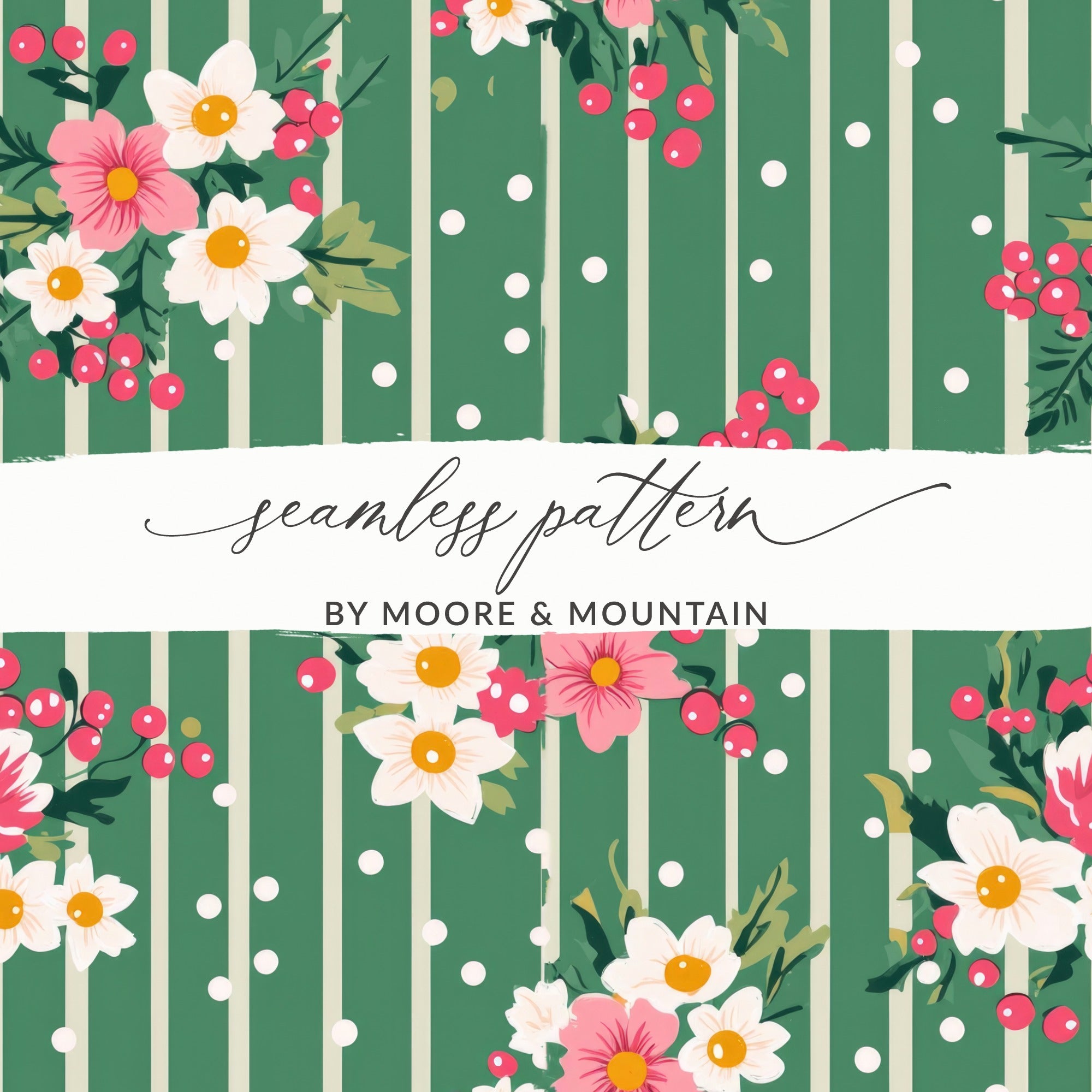 Floral Stripes and Dots Seamless Pattern Design
