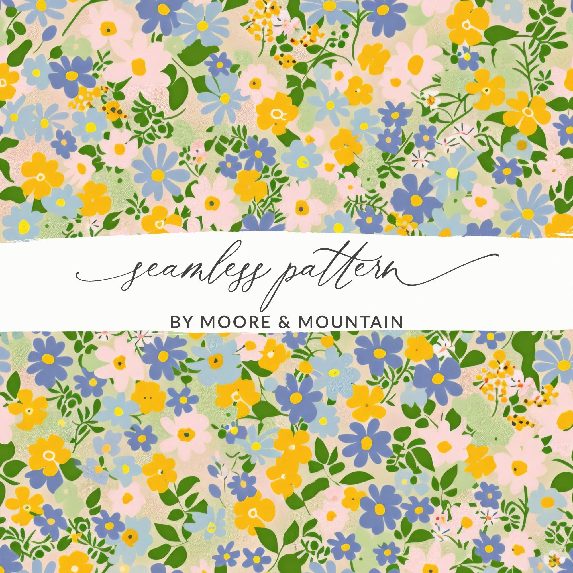 Blue and Yellow Floral Seamless Pattern by Moore & Mountain