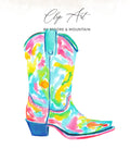 Watercolor cowboy boot with colorful abstract brushstrokes and "Clip Art" text.