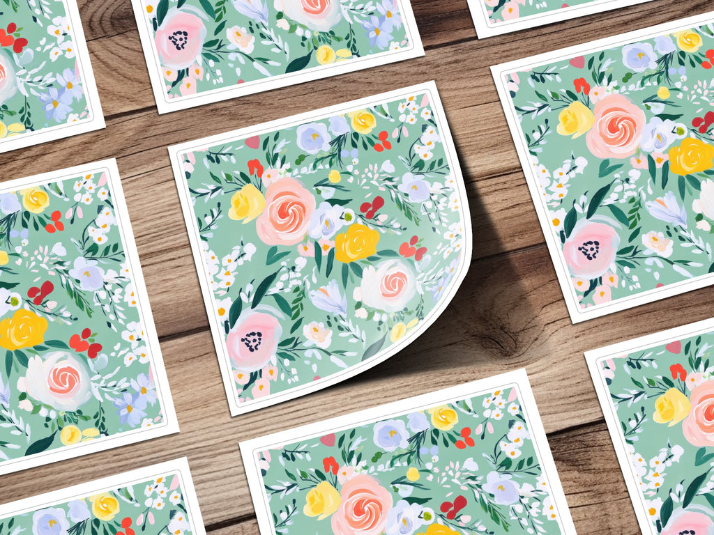 Abstract Floral Seamless Pattern, Spring Ditsy Digital Paper, Acrylic Painted, Fine Art Floral, Green and Pink, Modern Gouache