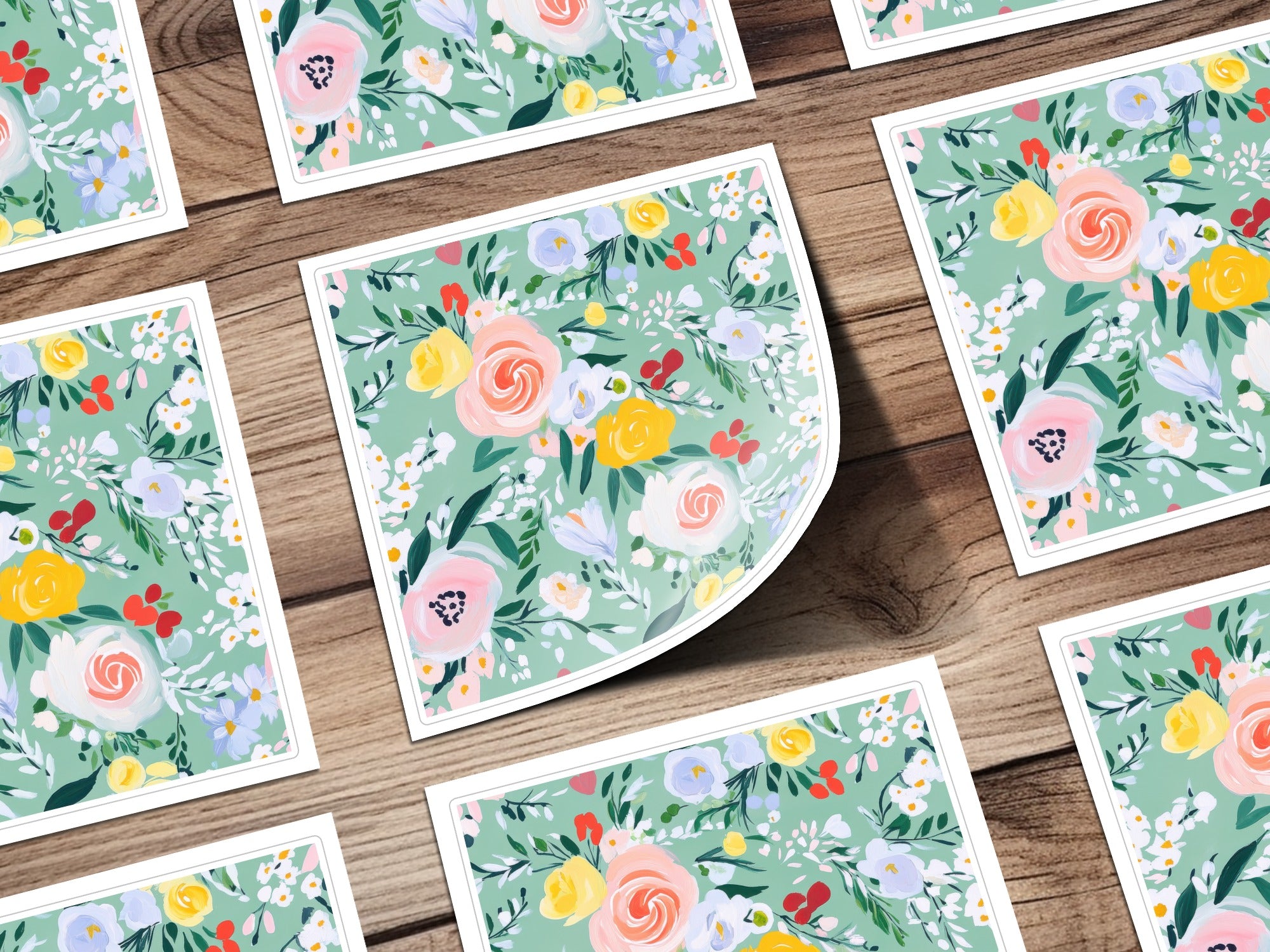 Abstract Floral Seamless Pattern, Spring Ditsy Digital Paper, Acrylic Painted, Fine Art Floral, Green and Pink, Modern Gouache