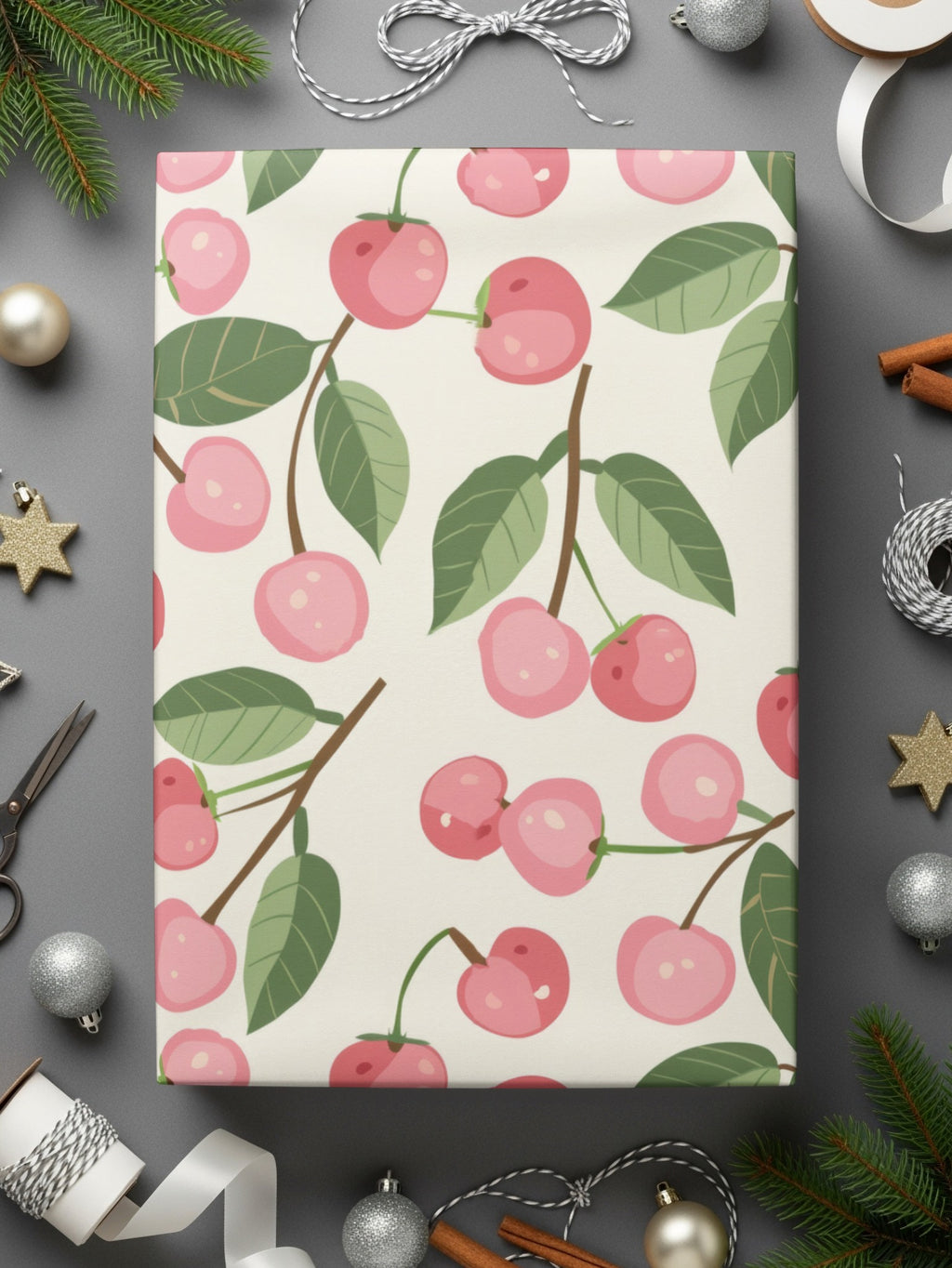 Pink Cherry Pattern Gift Wrapping Paper for Festive Occasions