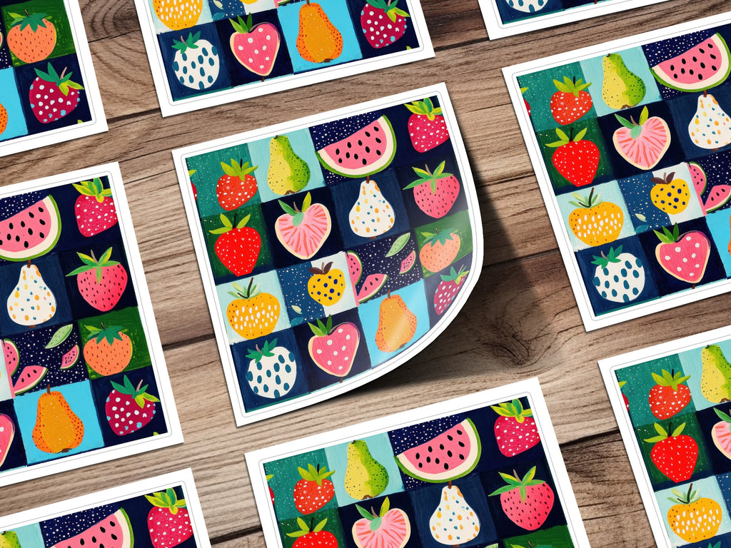 Colorful Assorted Fruit Pattern Art Print Squares
