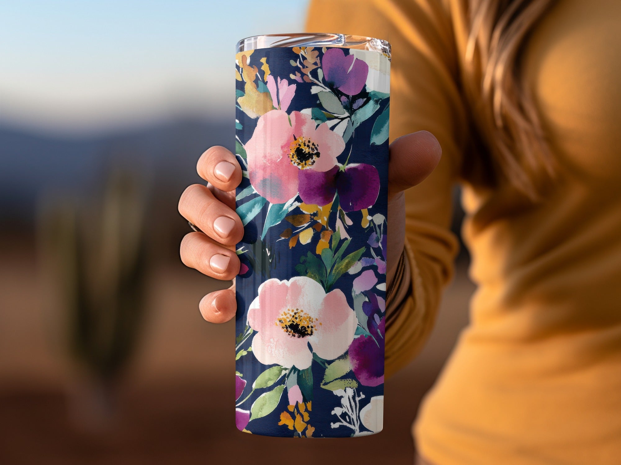 Elegant Dark Floral Design Insulated Tumbler Product