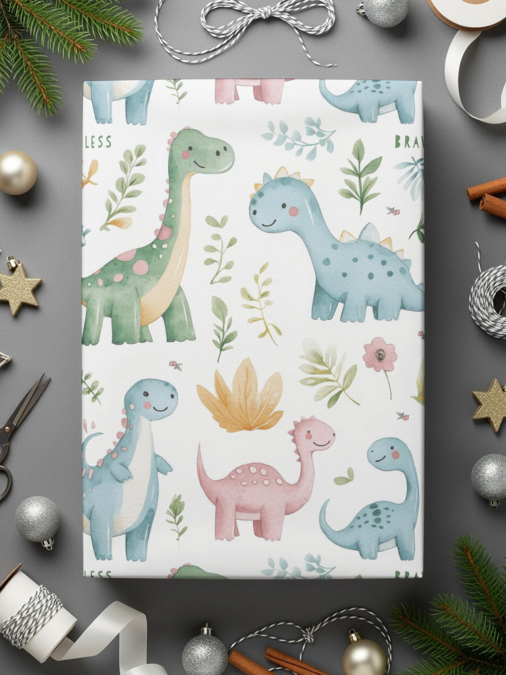Cute Dinosaurs and Leaves Pattern Wrapping Paper