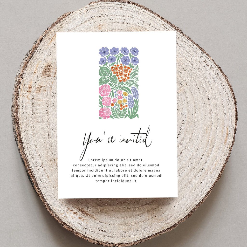 Invitation with floral design and "You're invited" text.