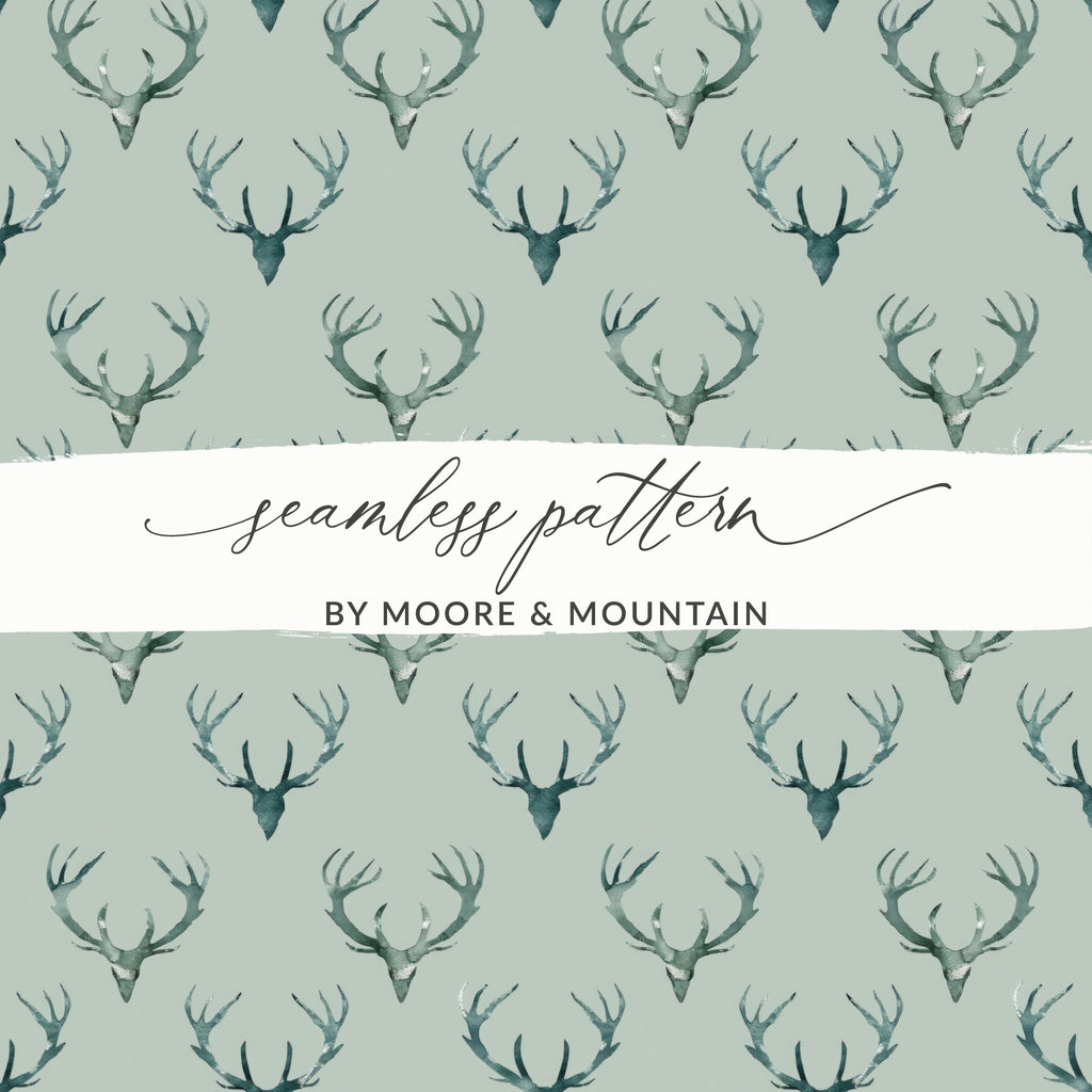 Green Deer Antler Seamless Pattern by Moore & Mountain