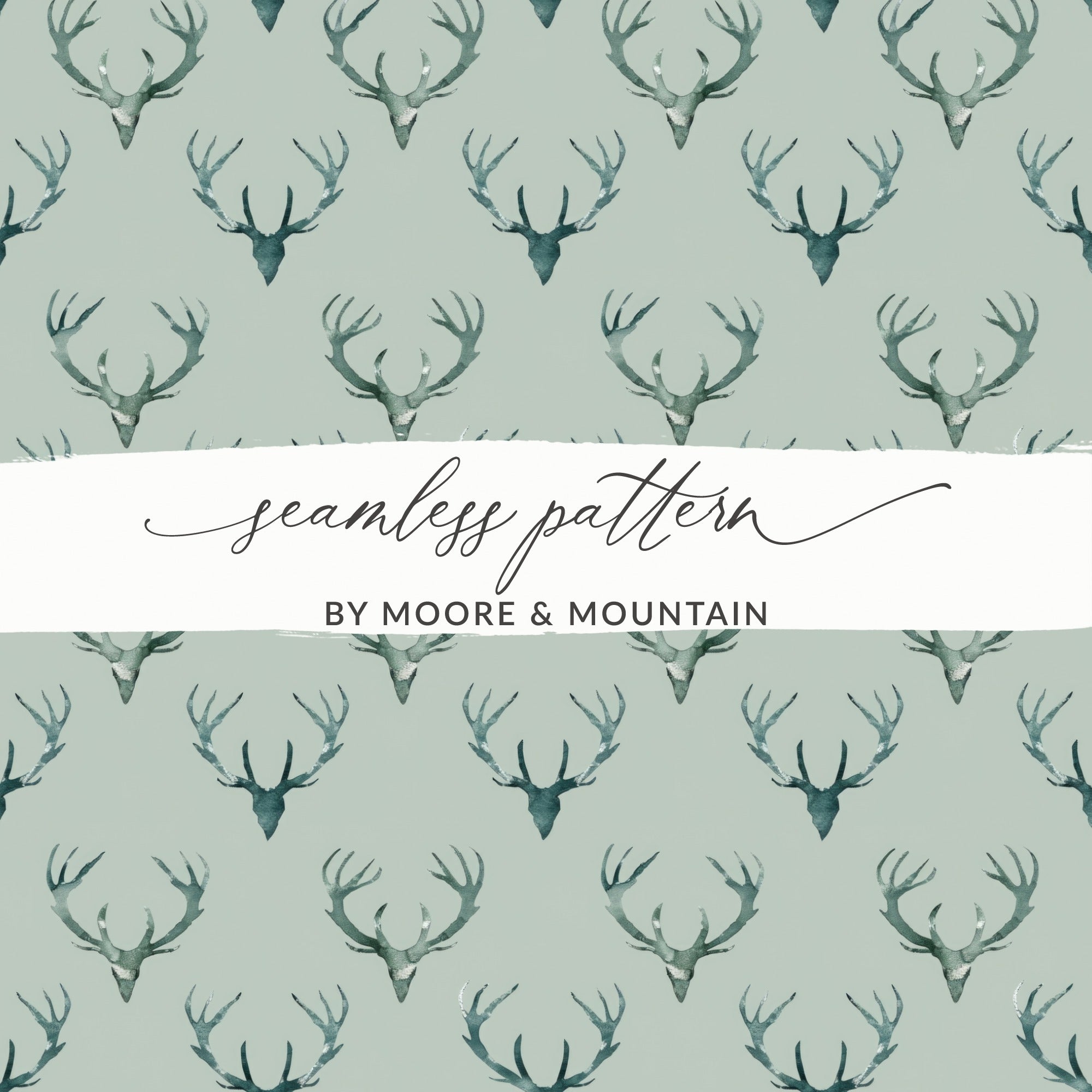 Green Deer Antler Seamless Pattern by Moore & Mountain