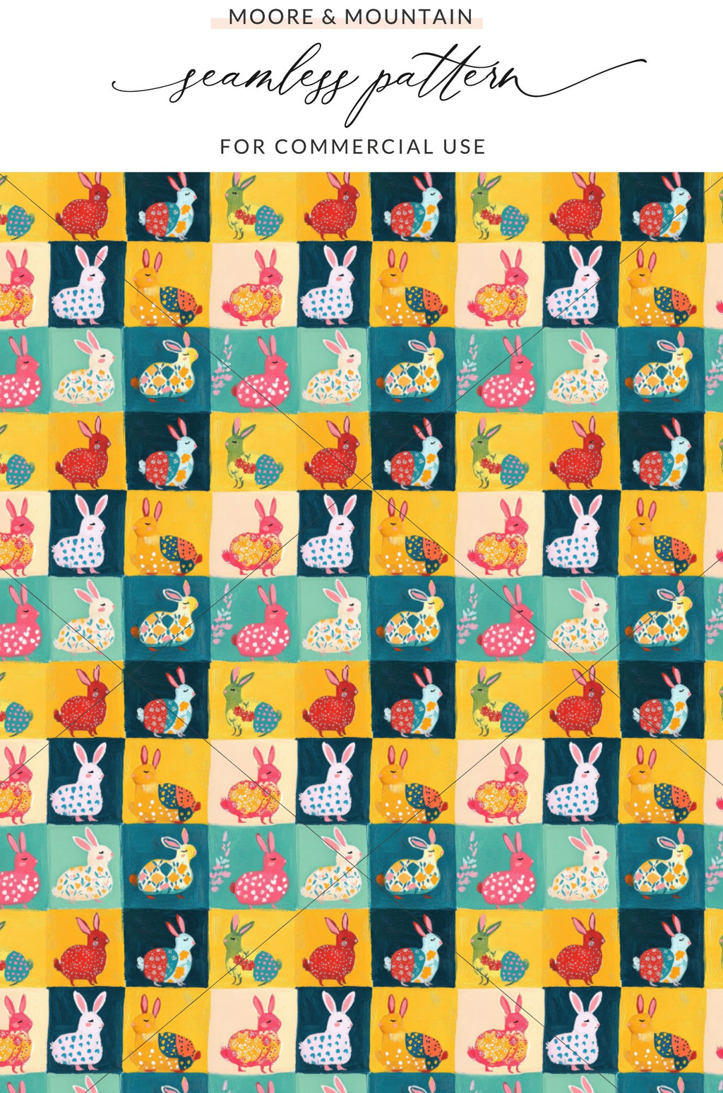 Colorful Bunny Themed Seamless Pattern for Commercial Use