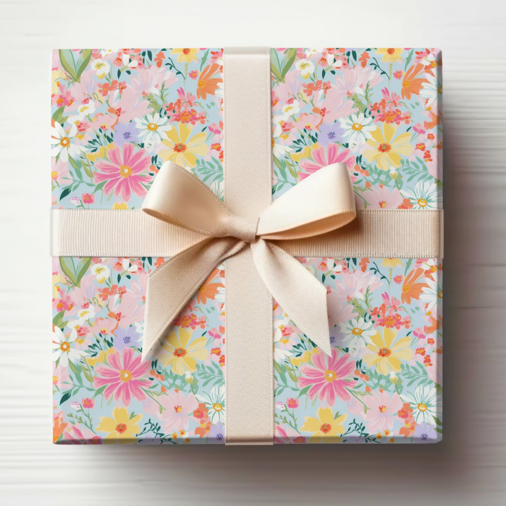 Floral Pattern Gift Wrap with Elegant Bow Accessory
