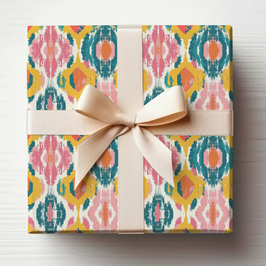 Vibrant Geometric Pattern Gift Box with Ribbon Design