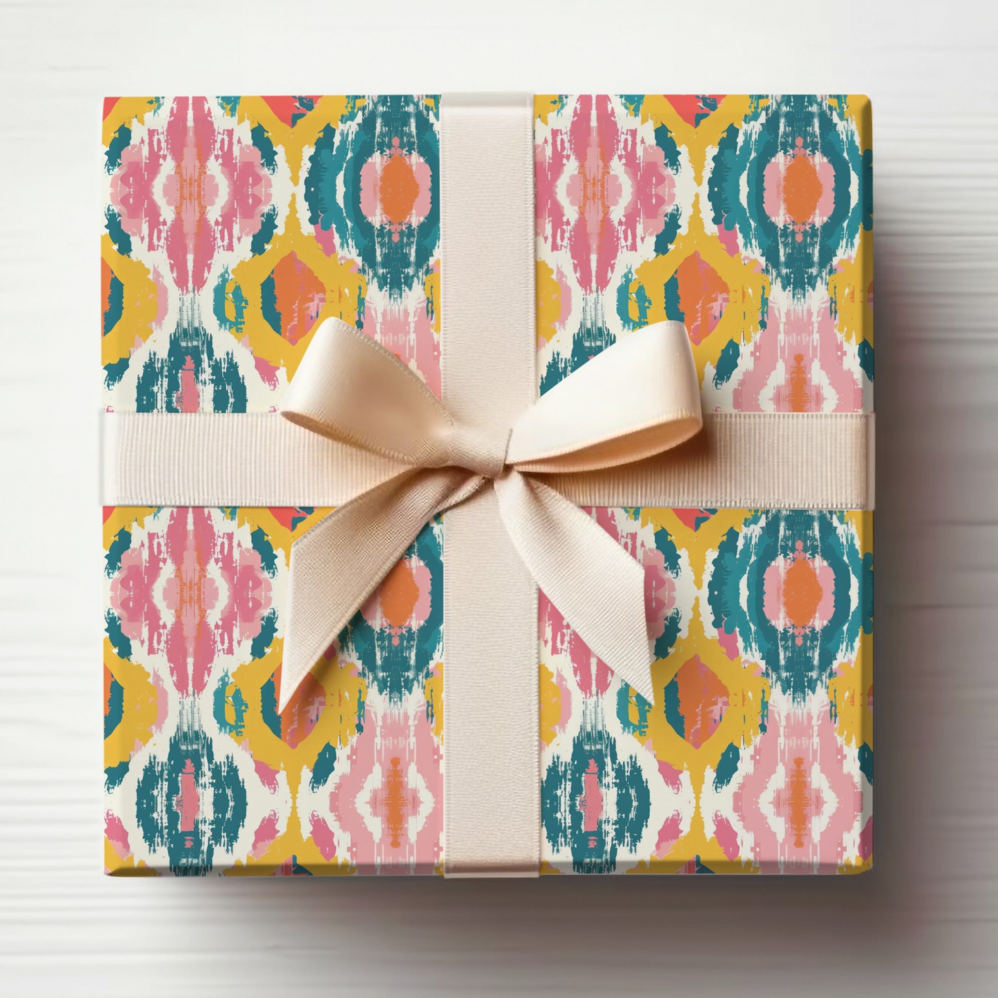 Vibrant Geometric Pattern Gift Box with Ribbon Design