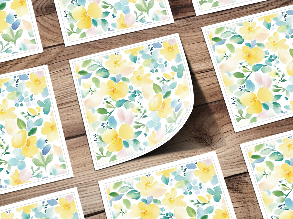 Bright Floral Pattern with Yellow and Green Elements Print