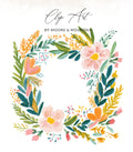 Floral wreath clip art with text "Clip Art By Moore & Mountain".