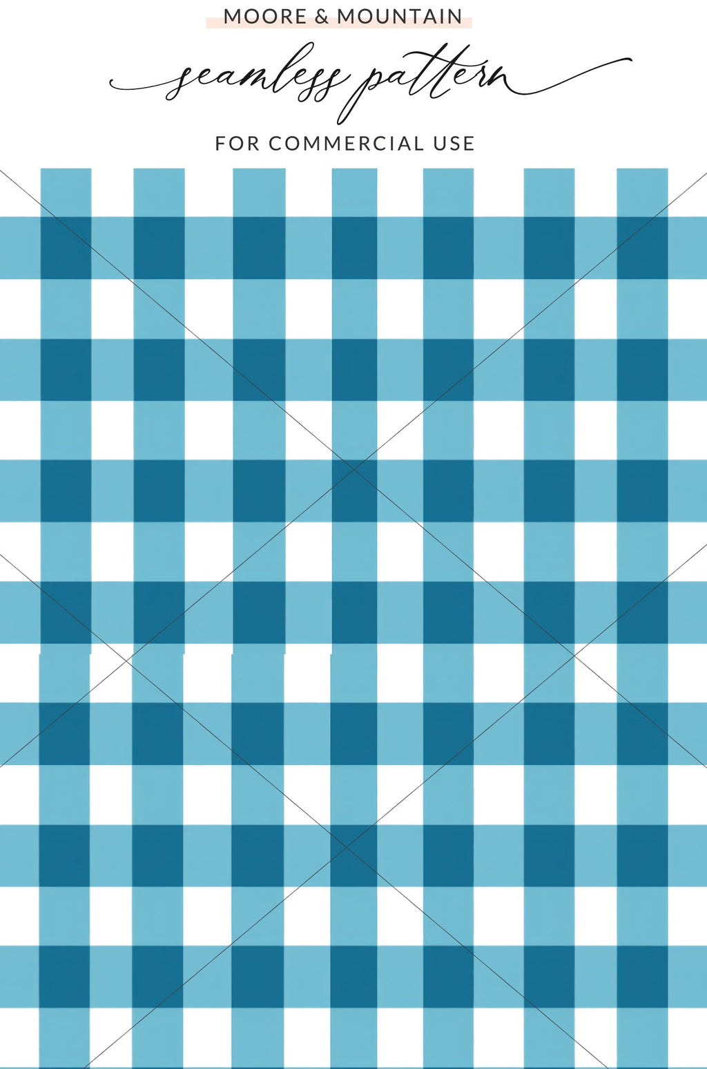 Blue Gingham Moore Mountain Seamless Pattern Digital
