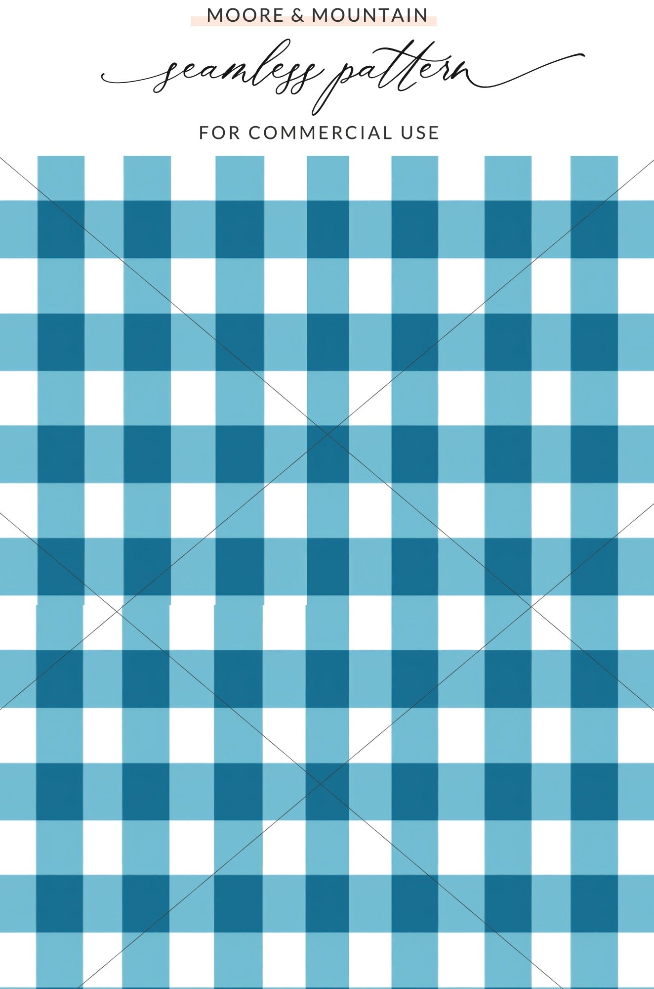 Blue Gingham Moore Mountain Seamless Pattern Digital