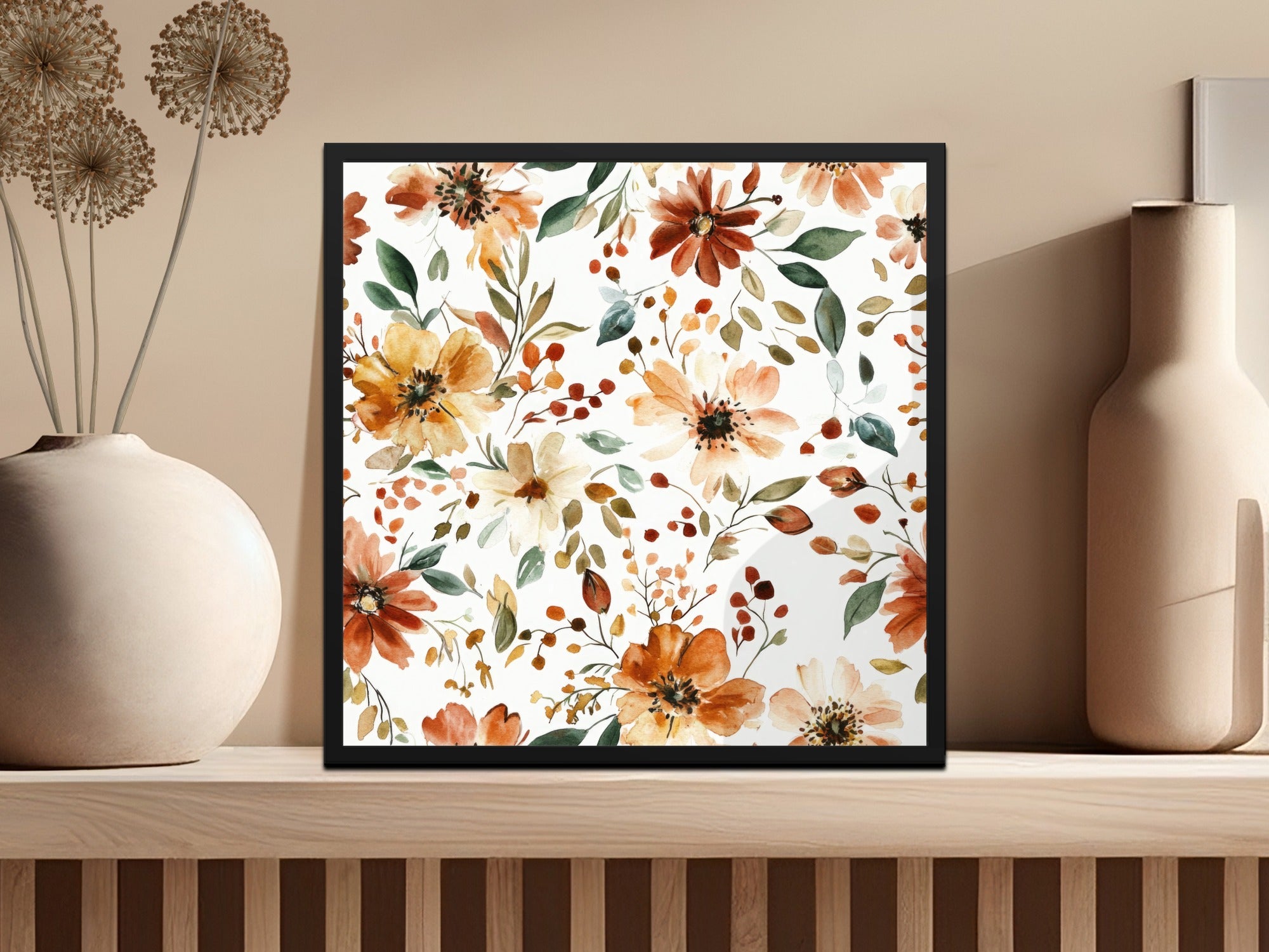 Floral Botanical Print with Yellow and Orange Flowers