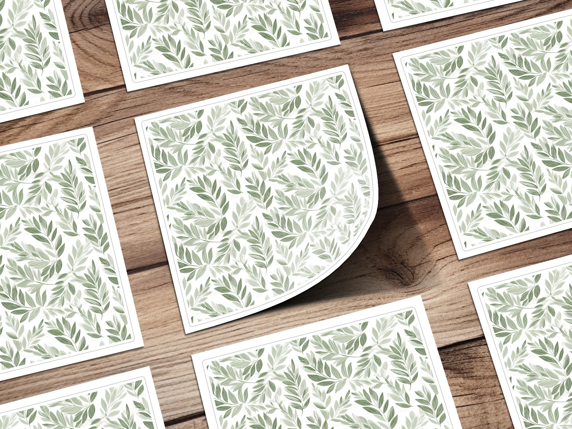 Green Leaf Pattern Square Stickers Modern Decor Sheets