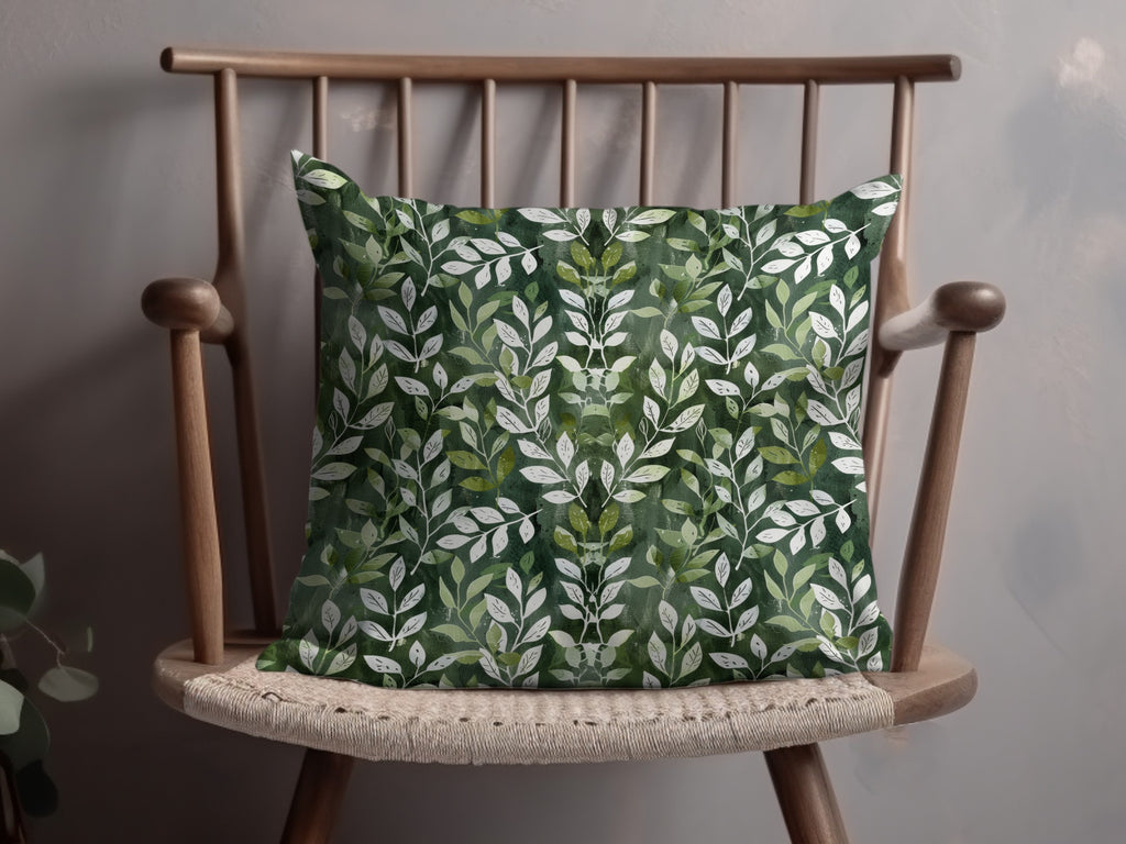 Botanical Green and White Leaf Pattern Pillow Product
