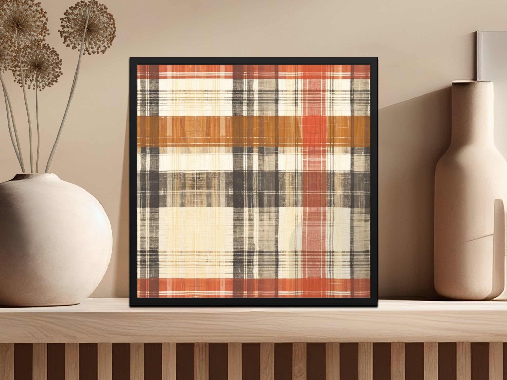 Modern Plaid Print Featuring Warm Tones Wall Art Decor