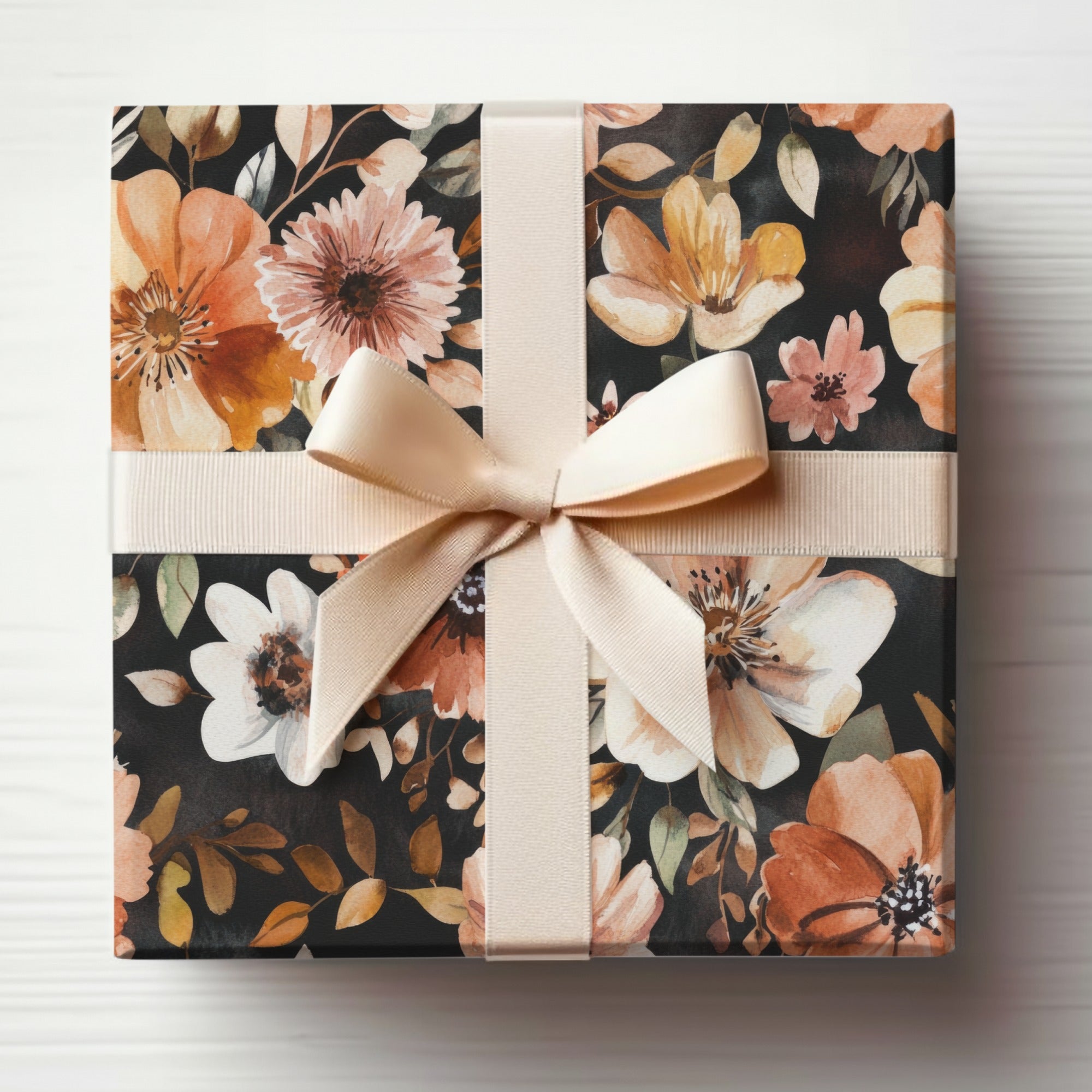 Elegant Floral Gift Box with Cream Ribbon Design