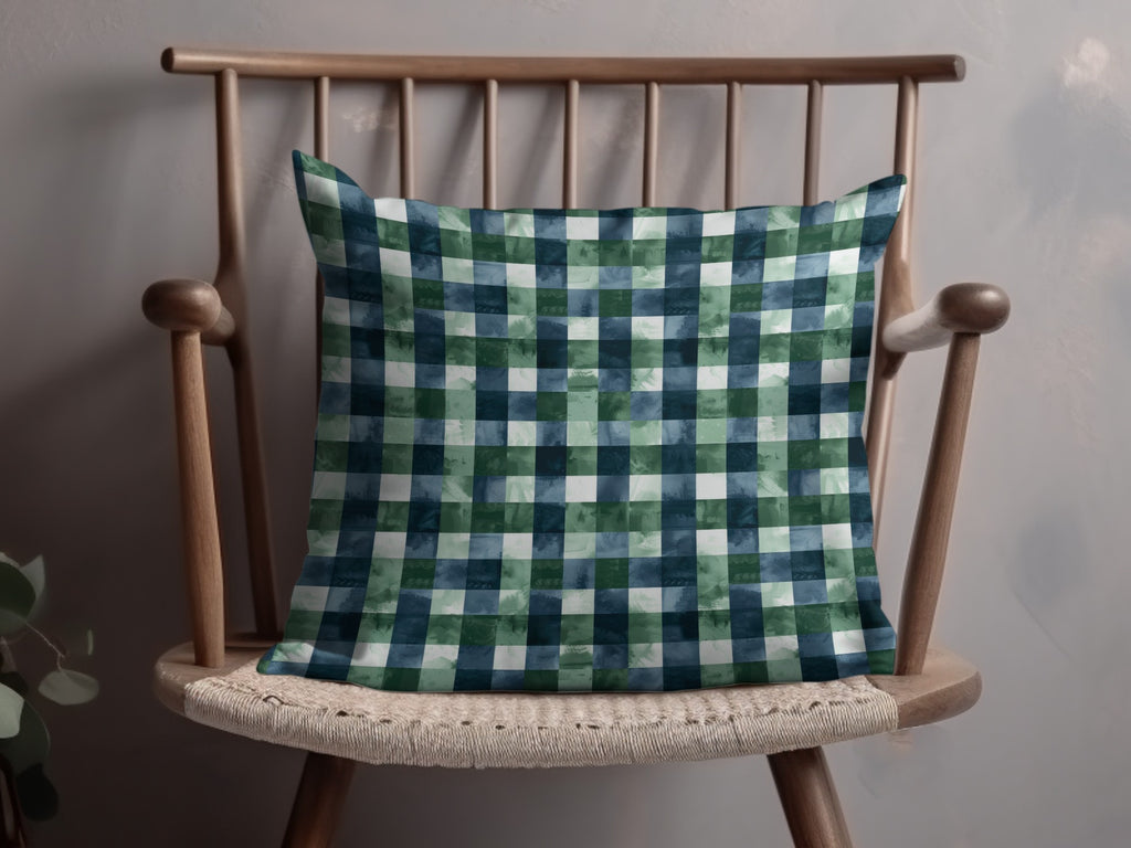 Vibrant Green and Blue Checkered Design Cushion