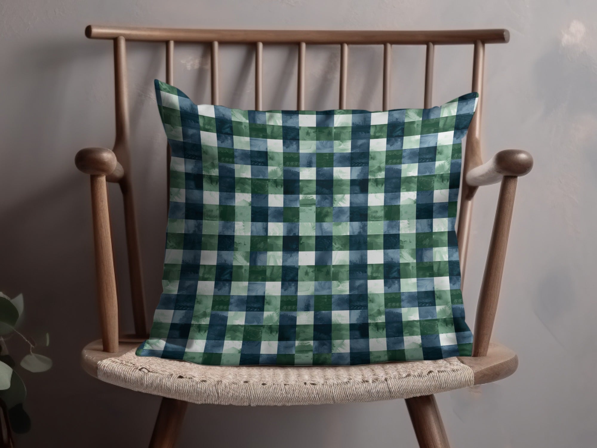 Vibrant Green and Blue Checkered Design Cushion