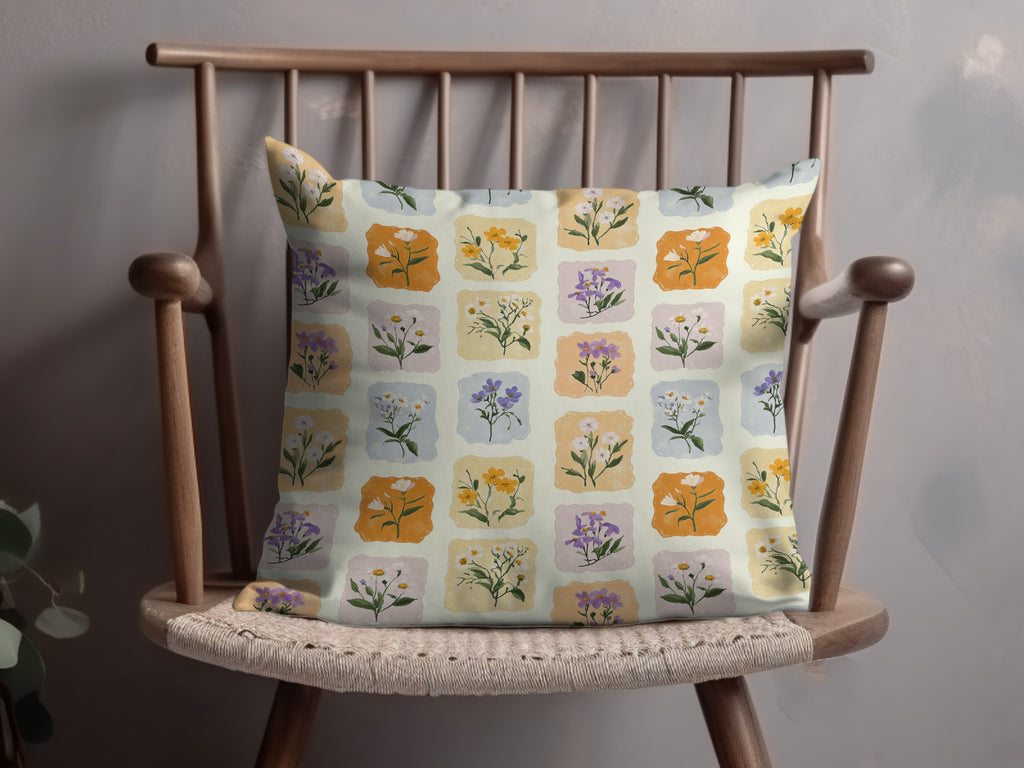 Floral Pattern Throw Pillow with Colorful Botanical Print