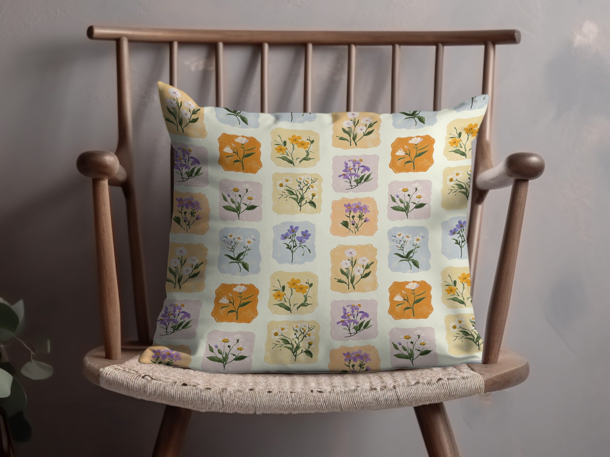 Floral Pattern Throw Pillow with Colorful Botanical Print