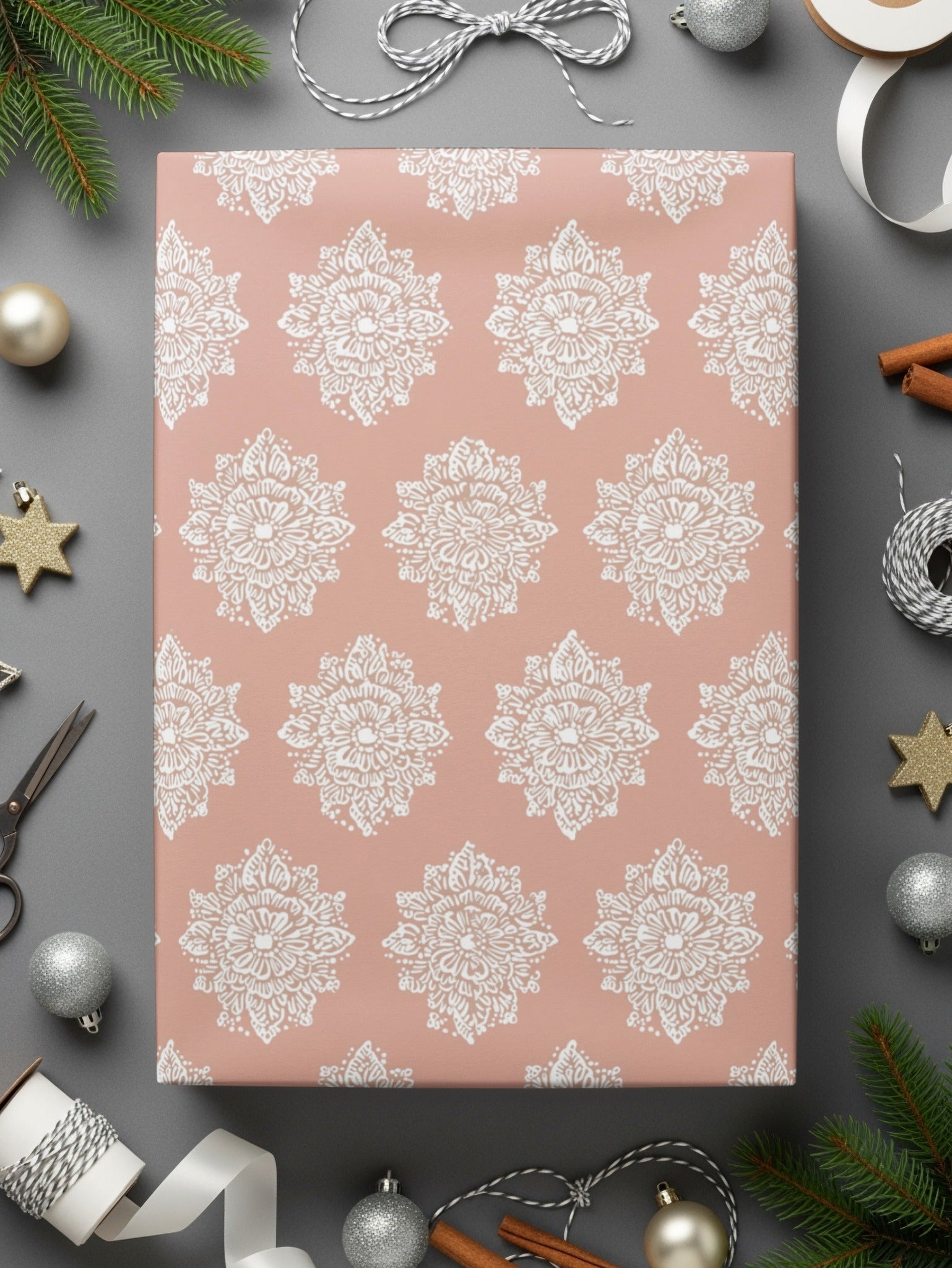Elegant Floral Patterned Holiday Gift Wrapping Paper