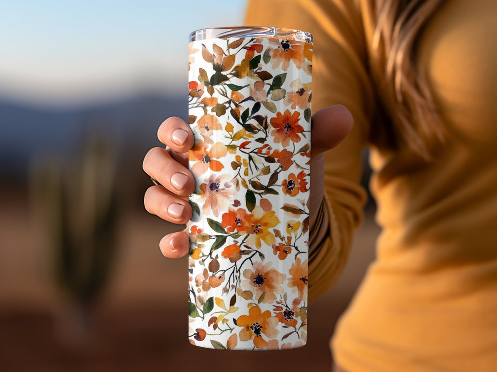 Floral Design Insulated Tumbler with Lid Travel Mug