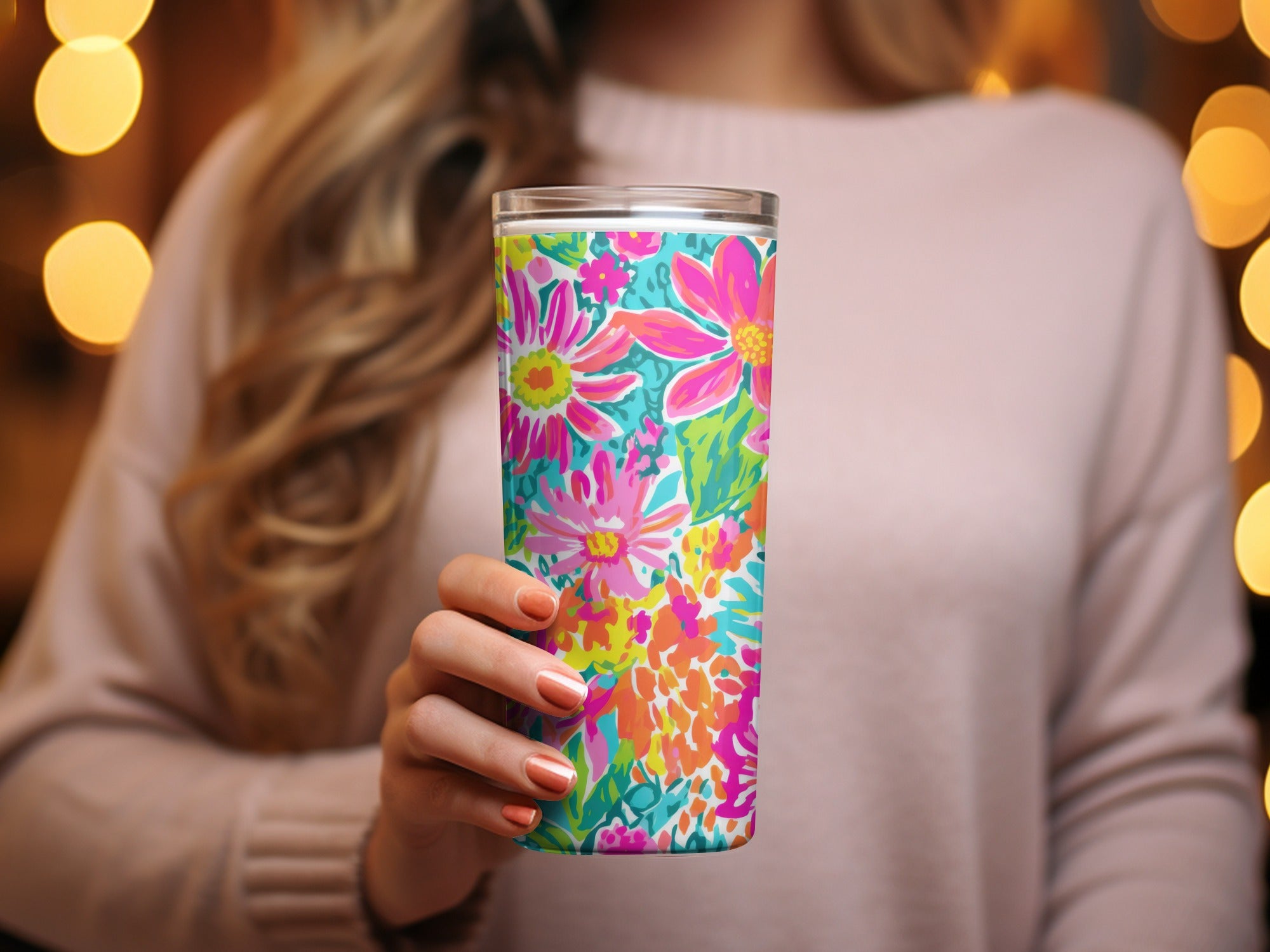 Colorful Floral Design Insulated Tumbler Product