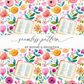 Vibrant Floral and Book Seamless Pattern Design