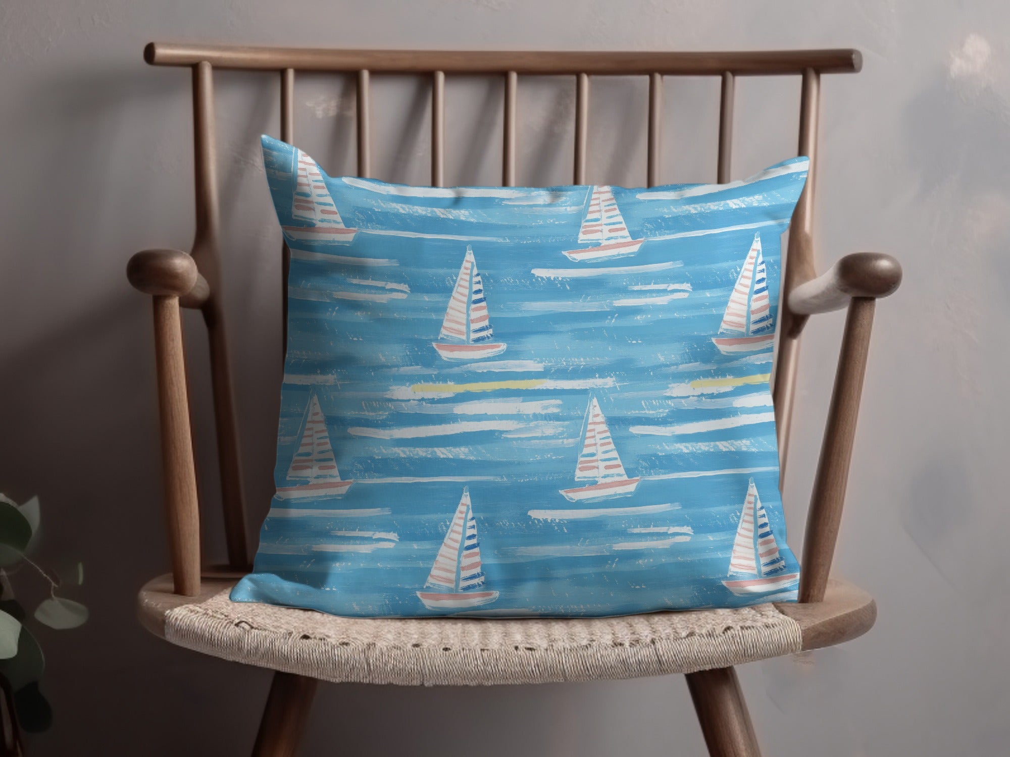 Nautical Blue Sailboat Design Decorative Pillow Cover