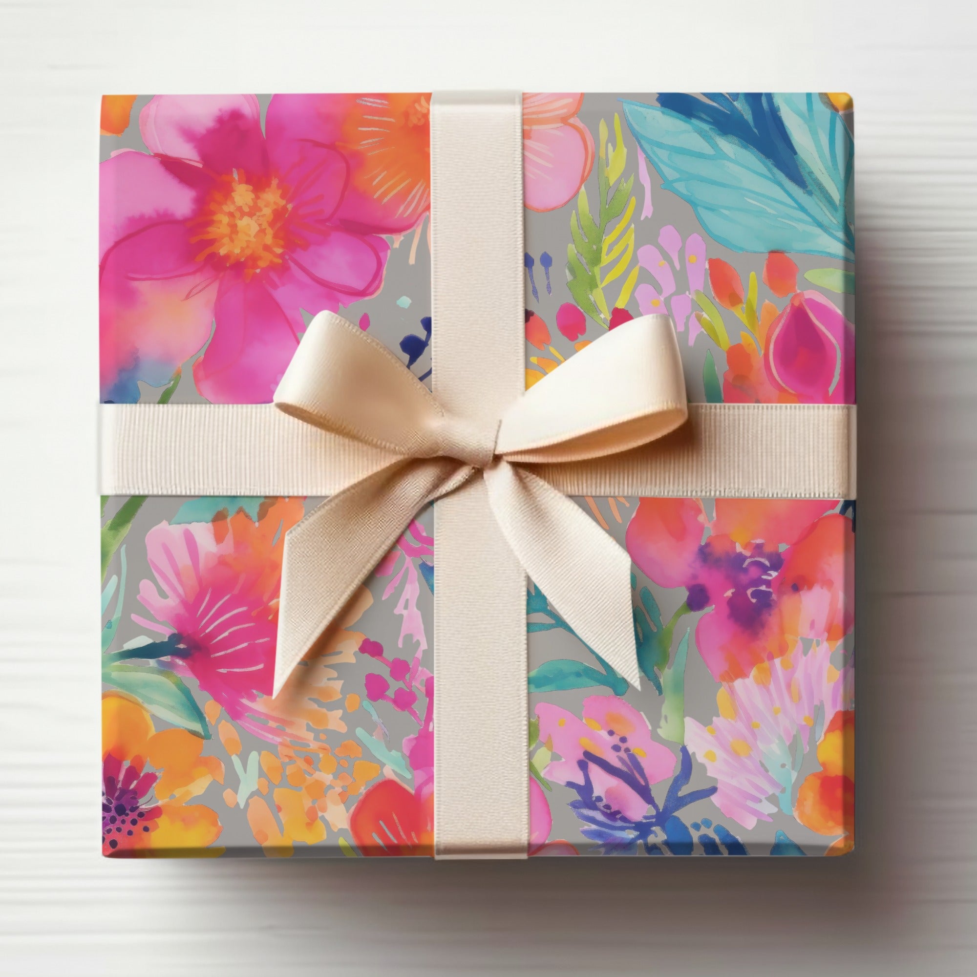 Vibrant Floral Gift Wrap with Bow Gift Wrapping