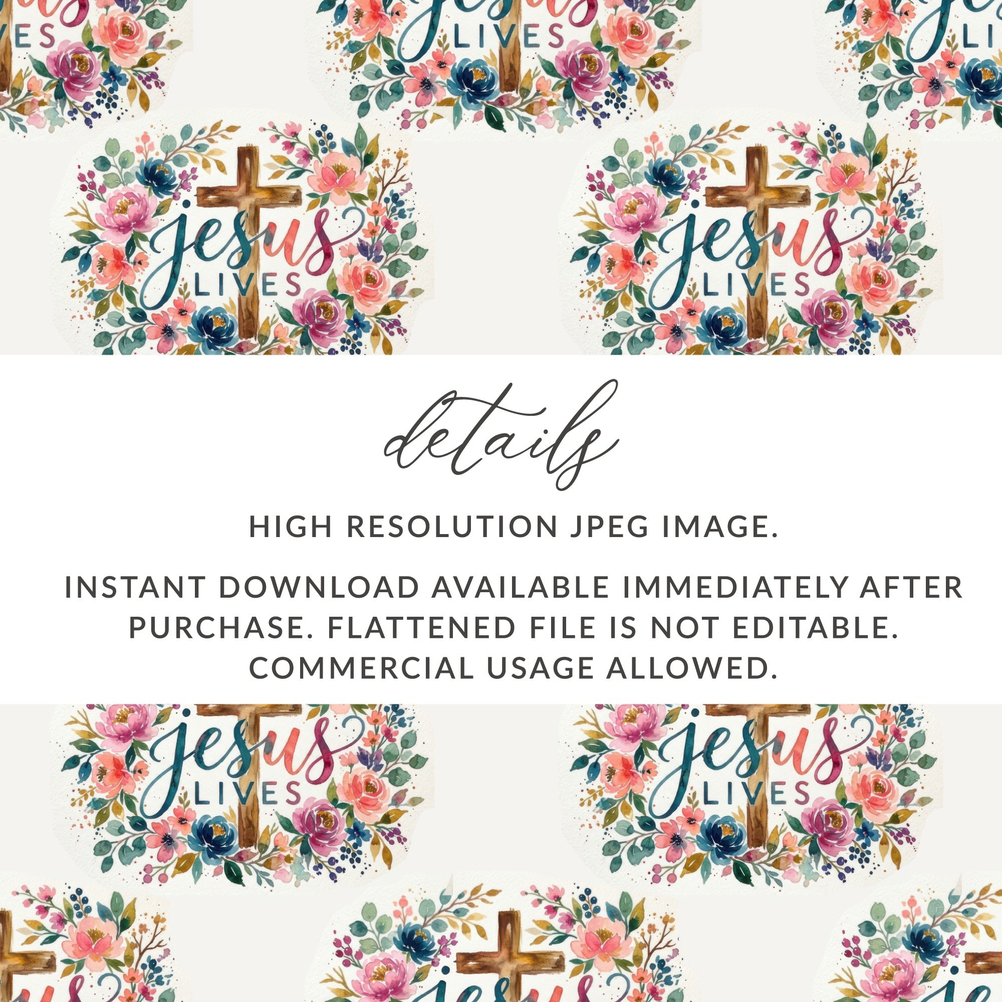 Jesus Lives Cross Floral Design Watercolor product type