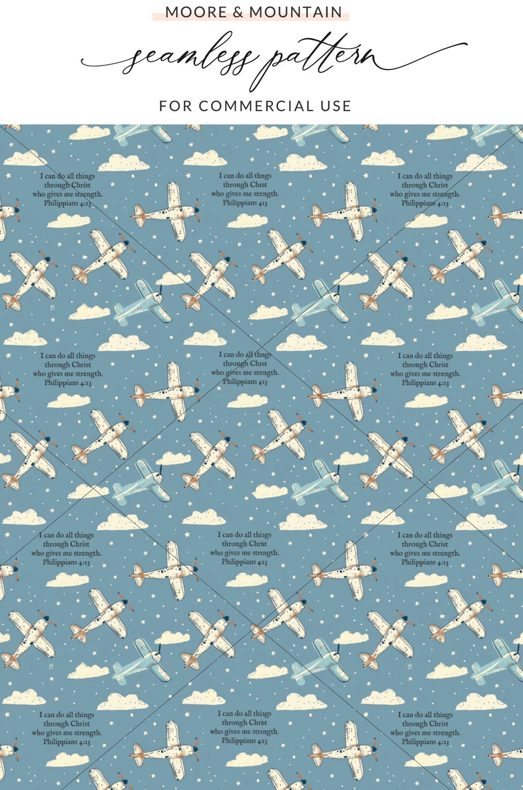 Airplanes Clouds Stars Philippians 4:13 Strength Pattern product type