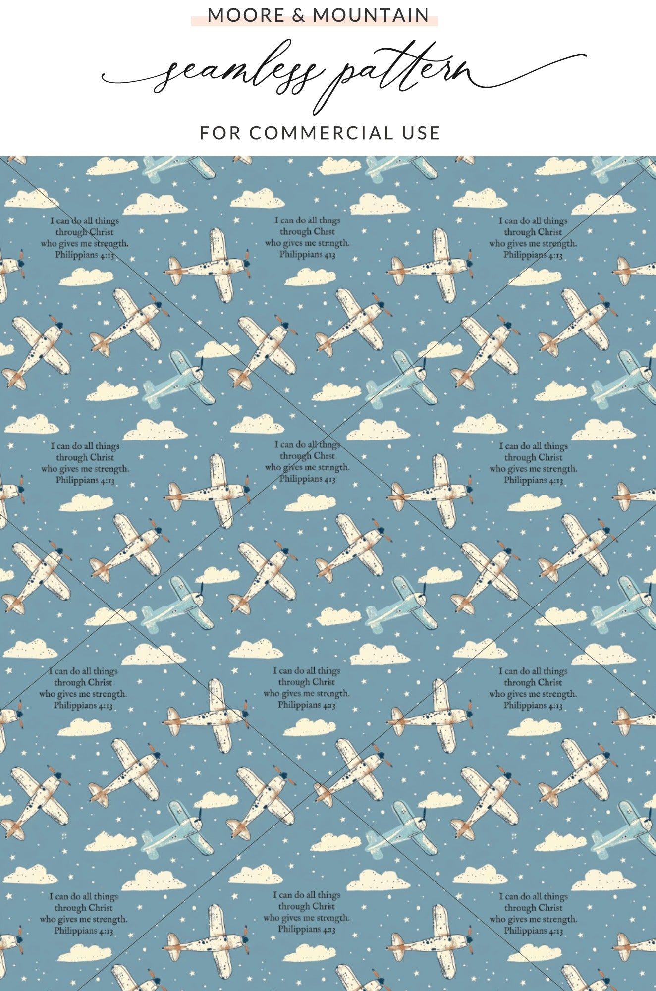 Airplanes Clouds Stars Philippians 4:13 Strength Pattern product type