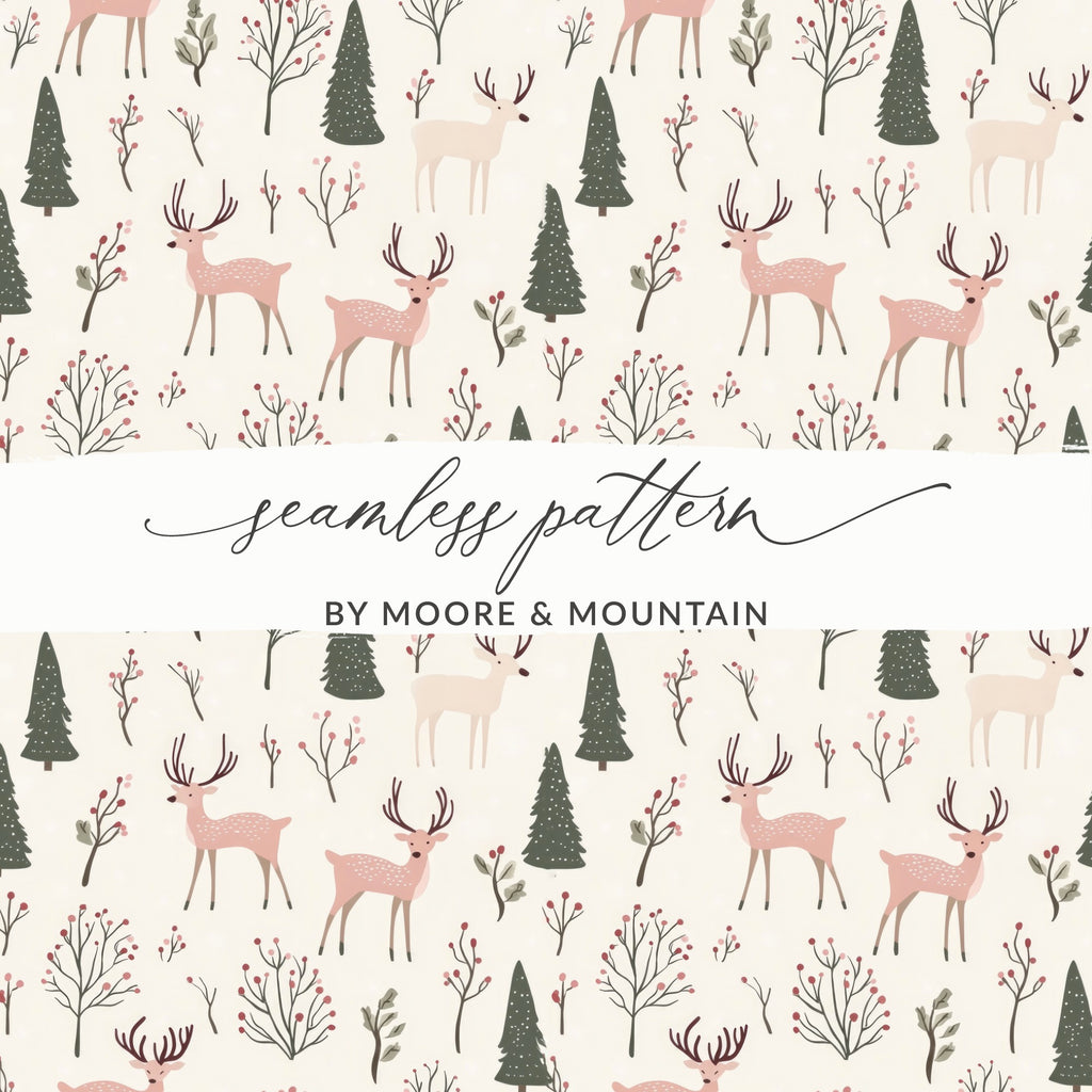 Cute Seamless Pattern with Deer and Trees Design