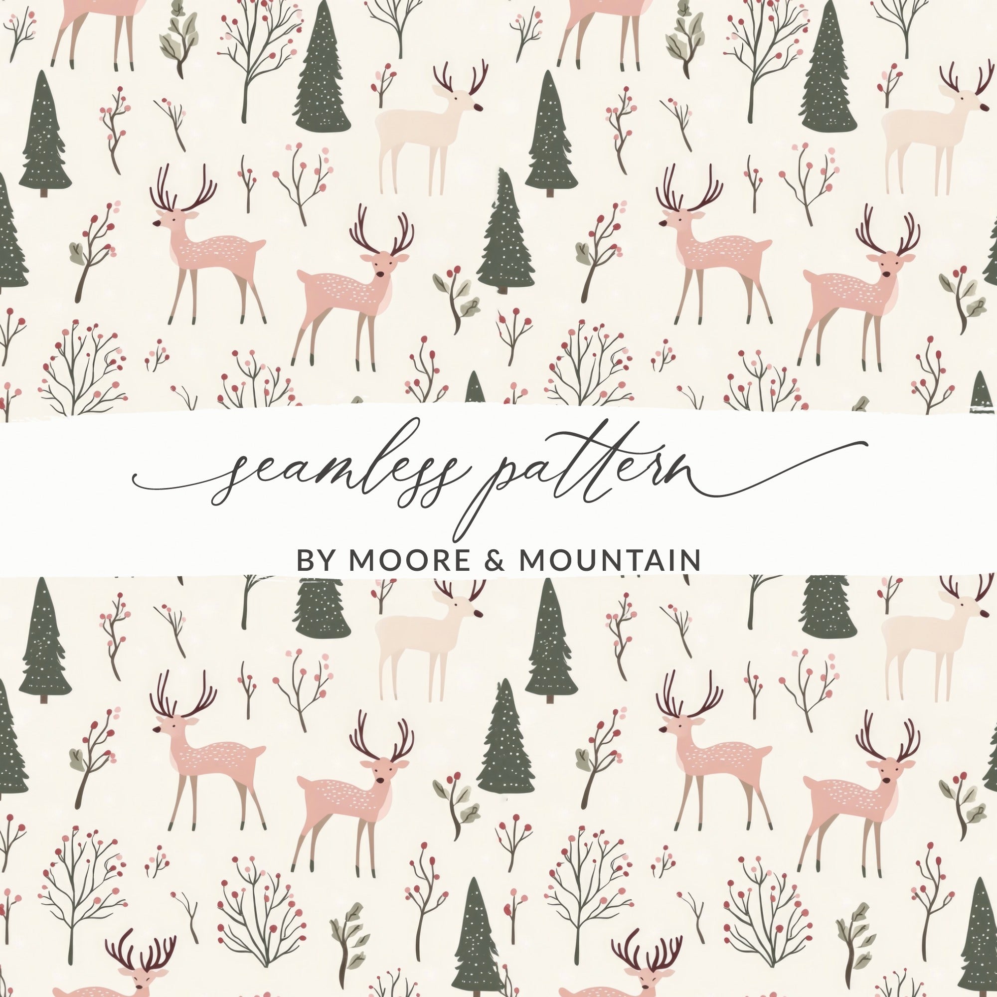 Cute Seamless Pattern with Deer and Trees Design