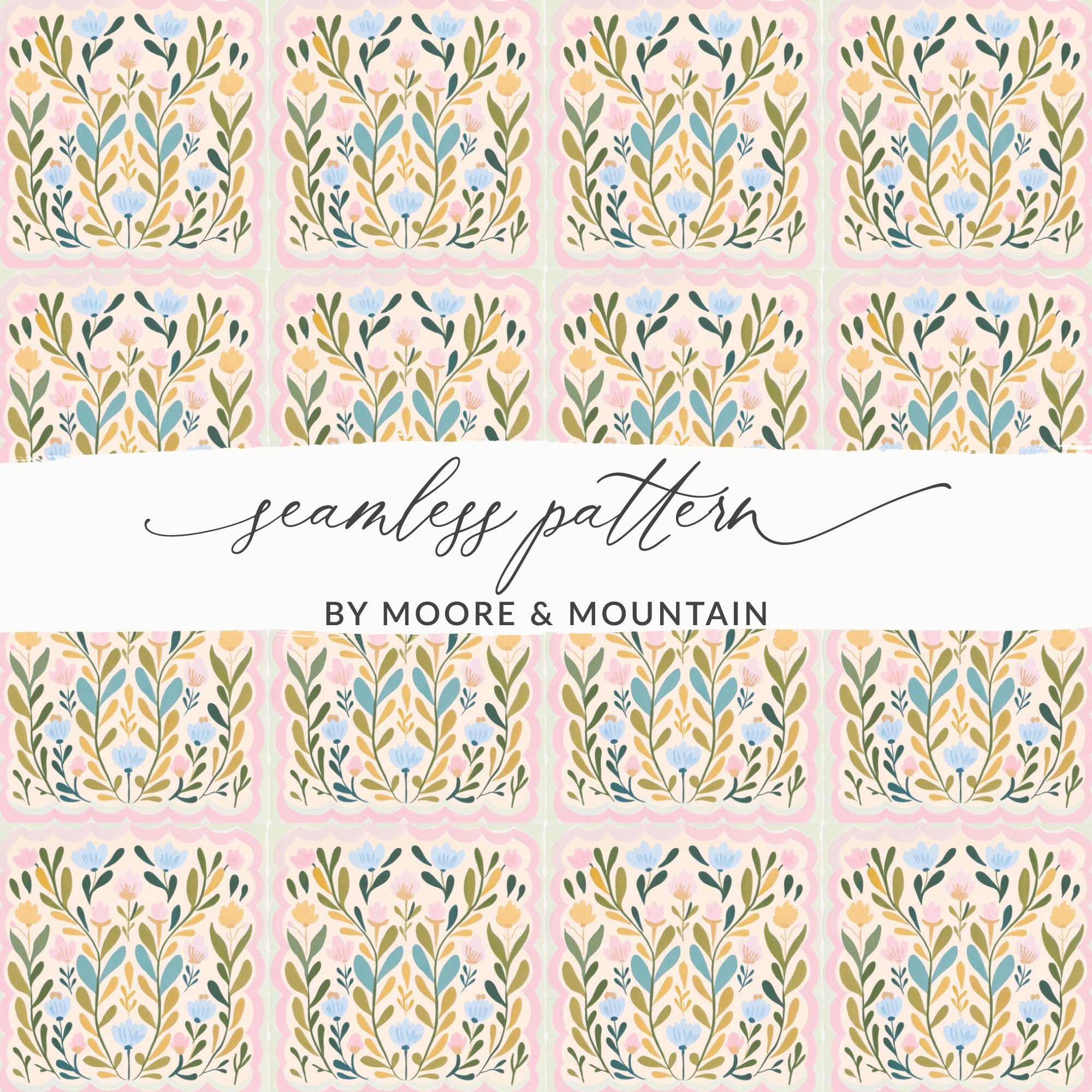 Seamless Pattern Floral Square Scallop Bright product type
