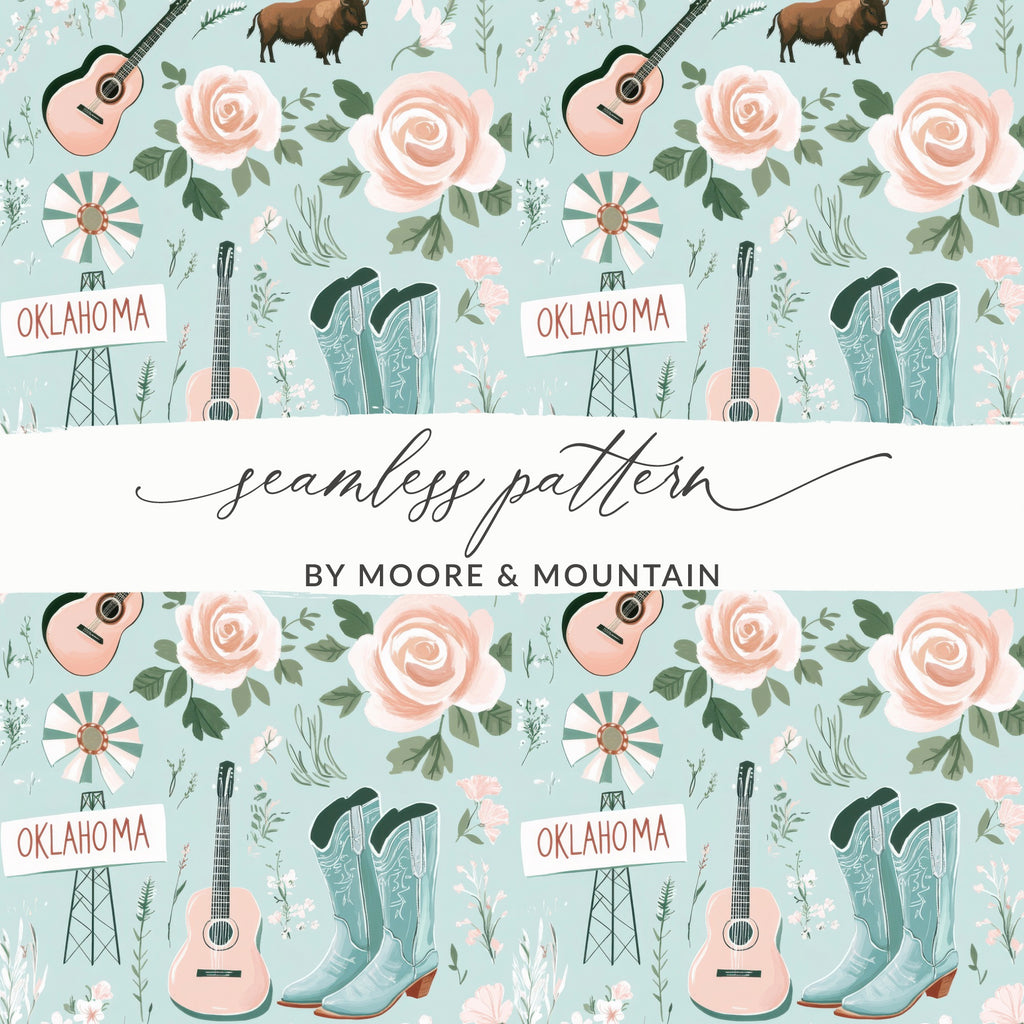 Oklahoma and Floral Western Theme Seamless Pattern