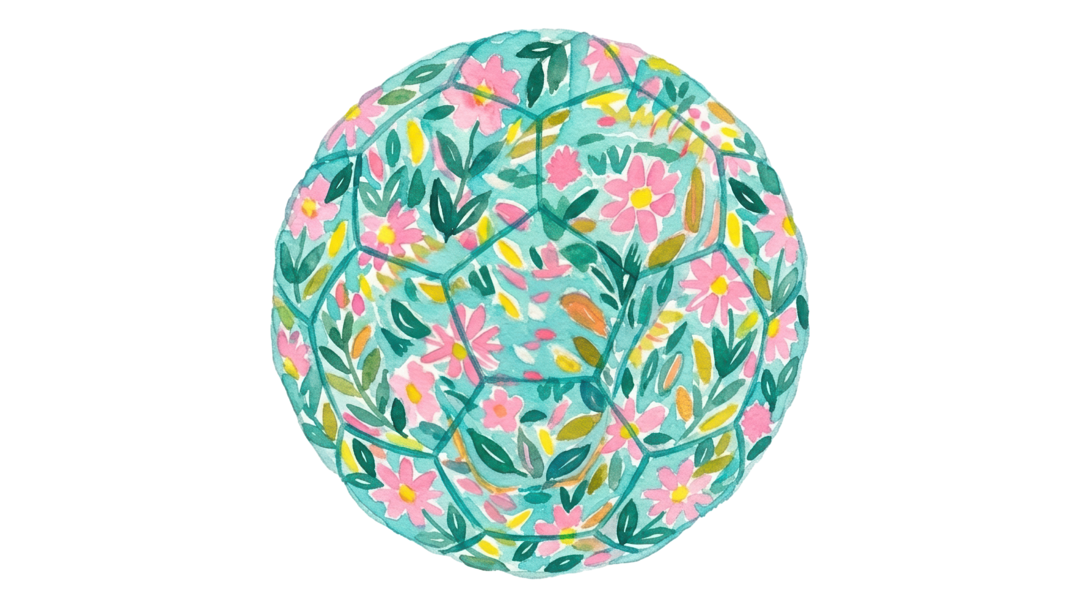 Soccer ball with a colorful floral pattern on a white background.